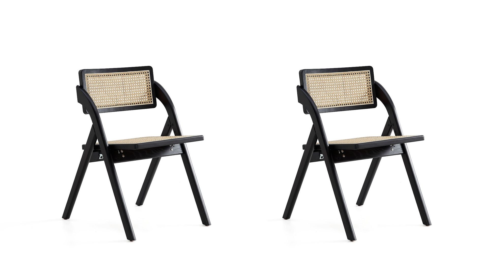 2 Manhattan Comfort Lambinet Black Natural Cane Folding Dining Chairs