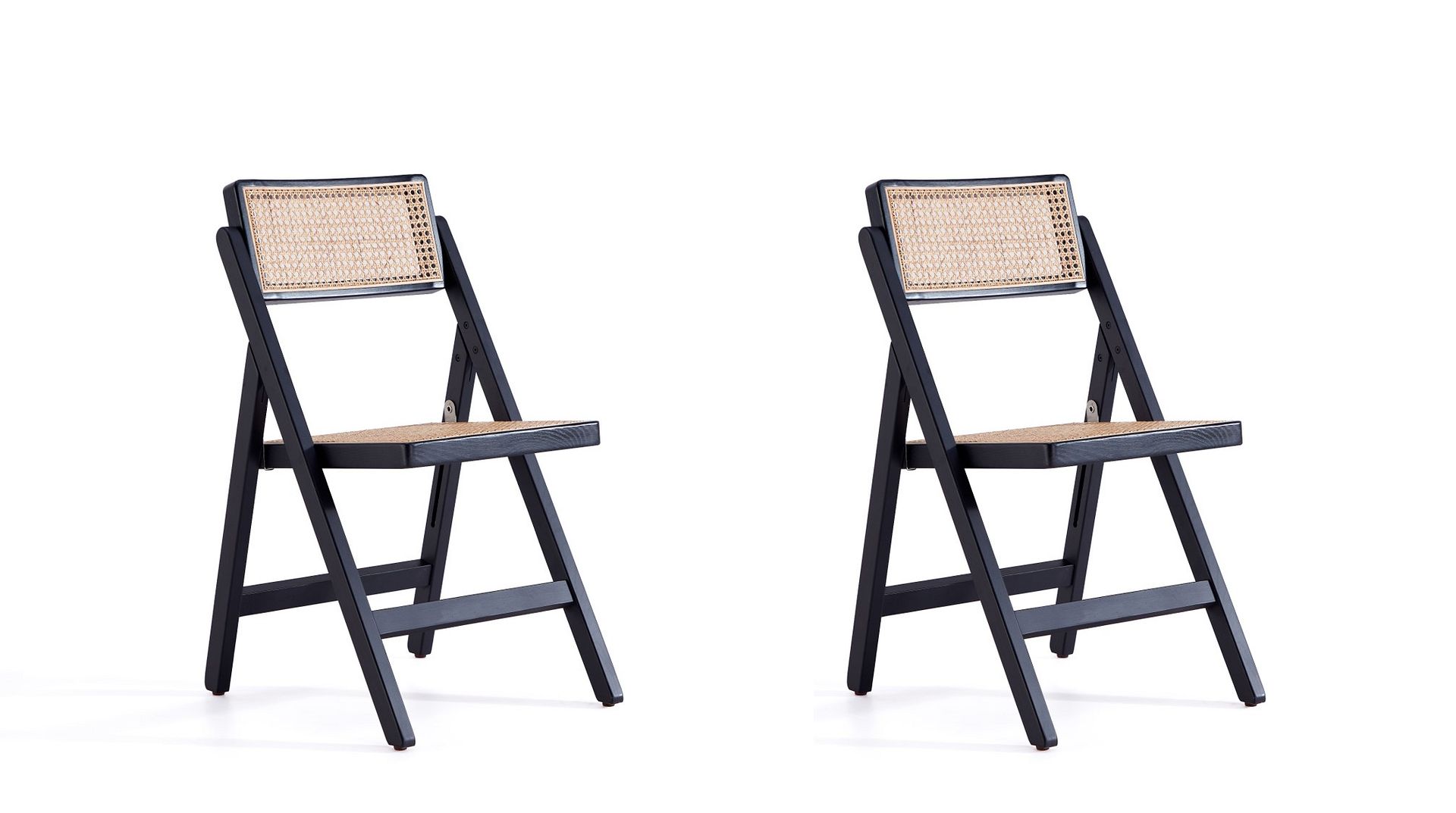 2 Manhattan Comfort Pullman Black Natural Cane Folding Dining Chairs