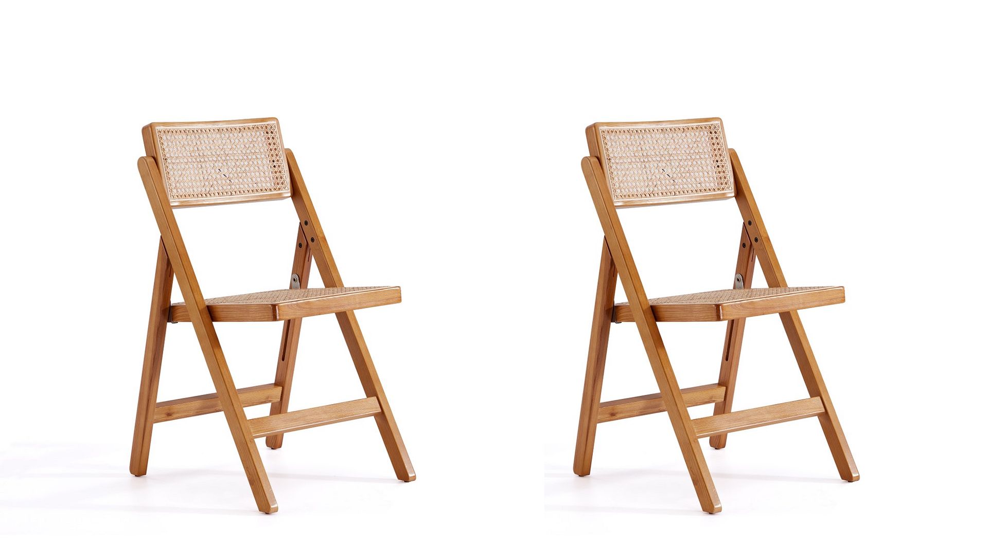 2 Manhattan Comfort Pullman Nature Cane Folding Dining Chairs