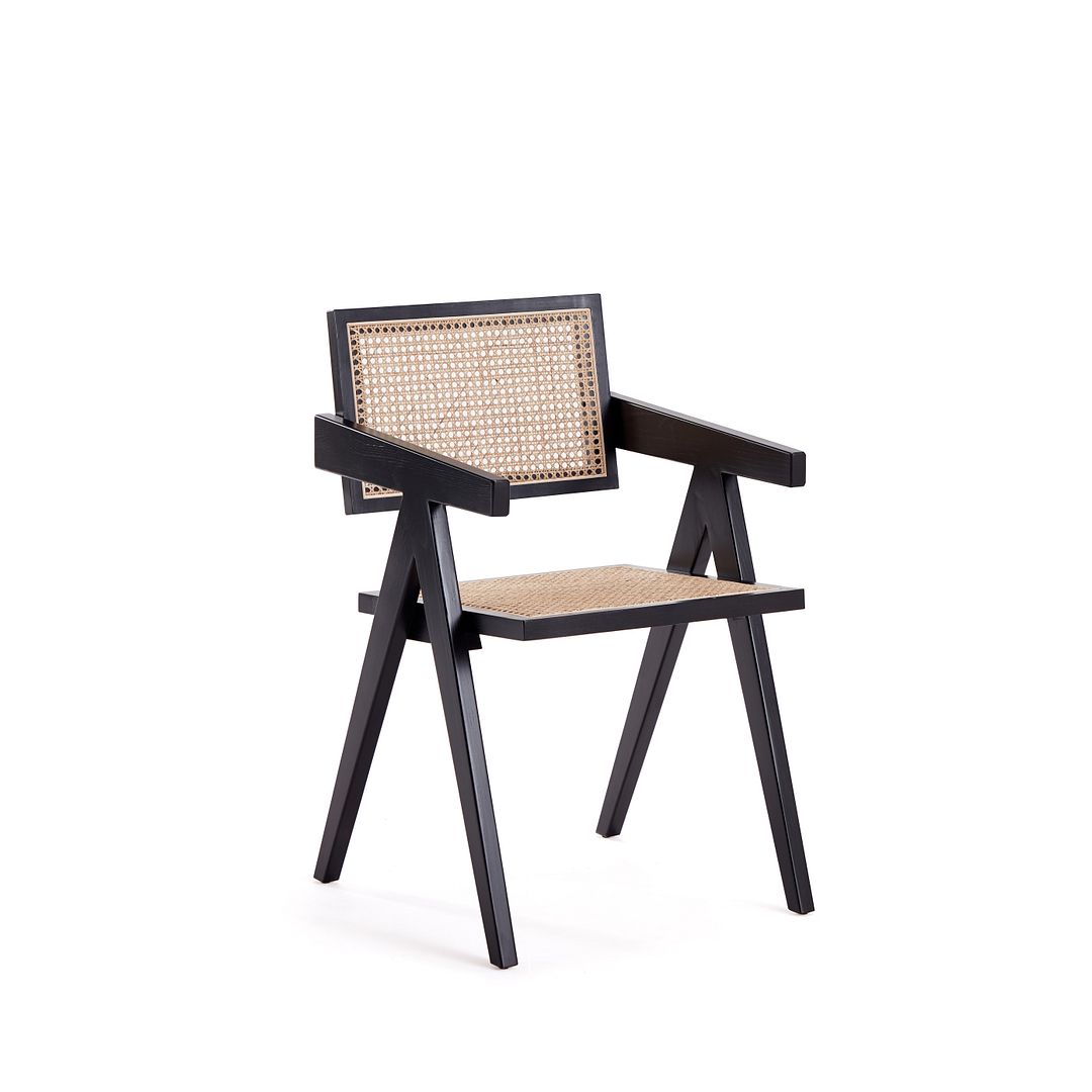 Manhattan Comfort Hamlet Black Natural Cane Dining Arm Chair