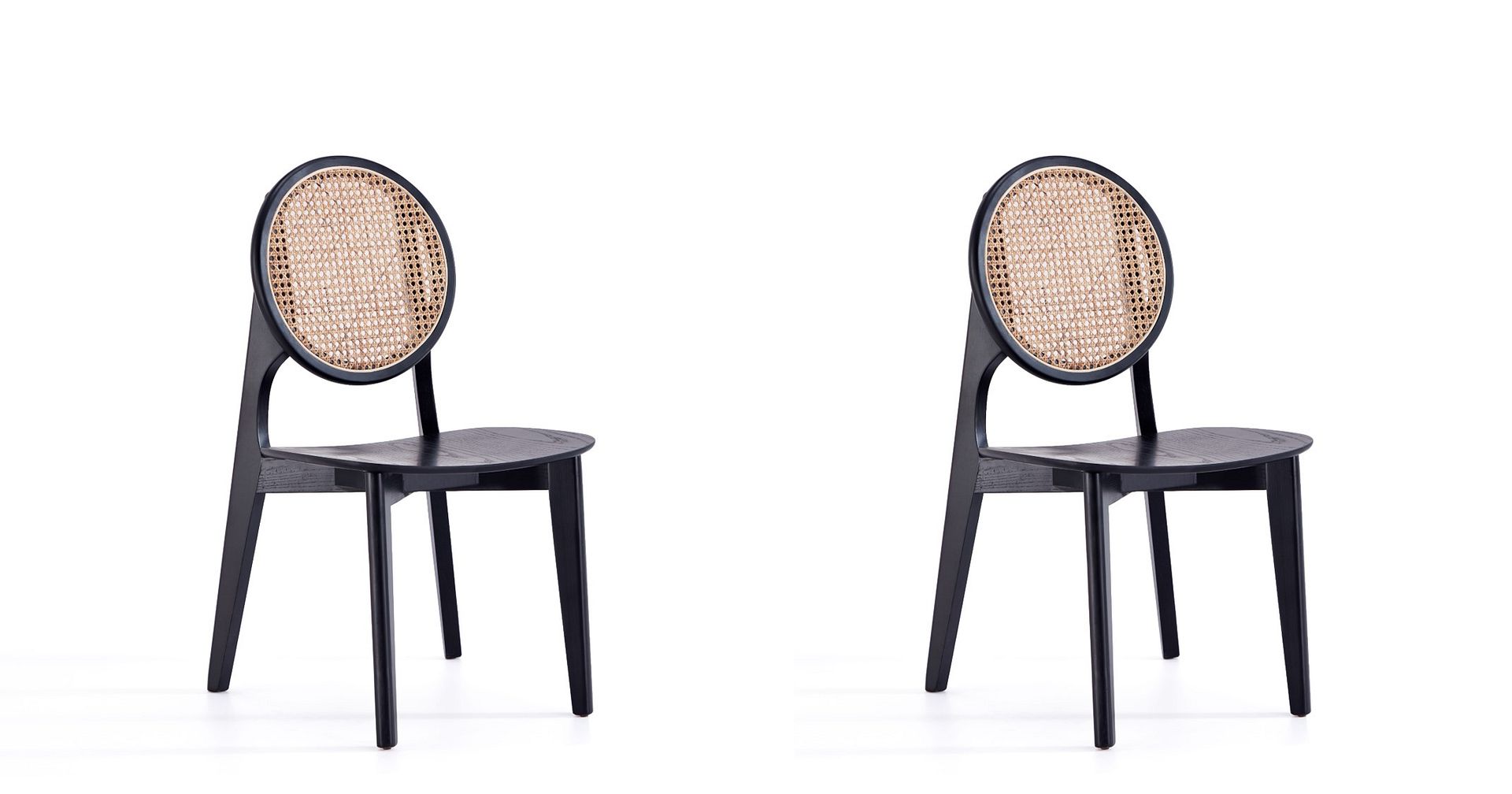2 Manhattan Comfort Versailles Black Natural Cane Round Dining Chairs