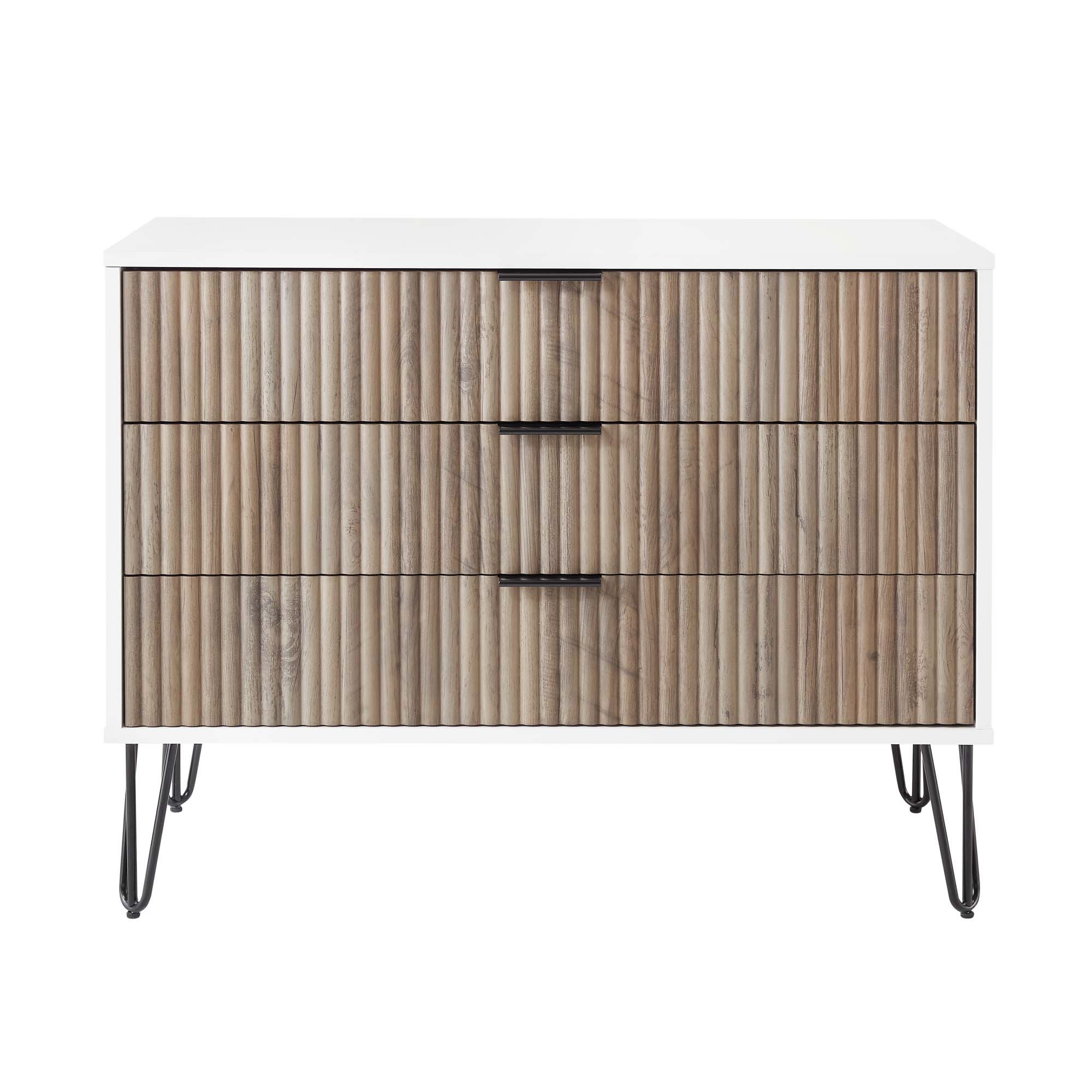 Manhattan Comfort DUMBO White Grey Dresser with 3 Drawers