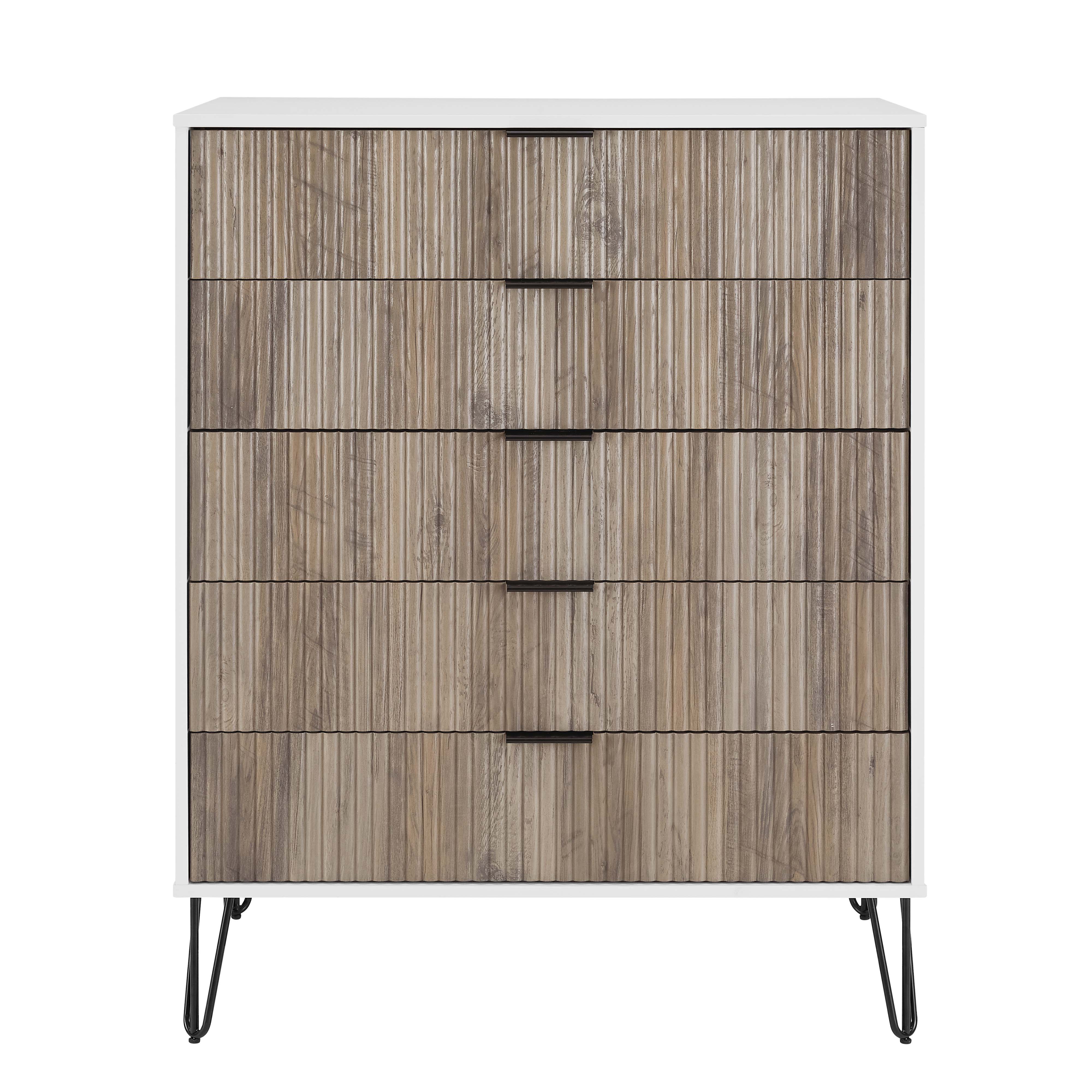 Manhattan Comfort DUMBO White Grey 5-Drawer Tall Dresser