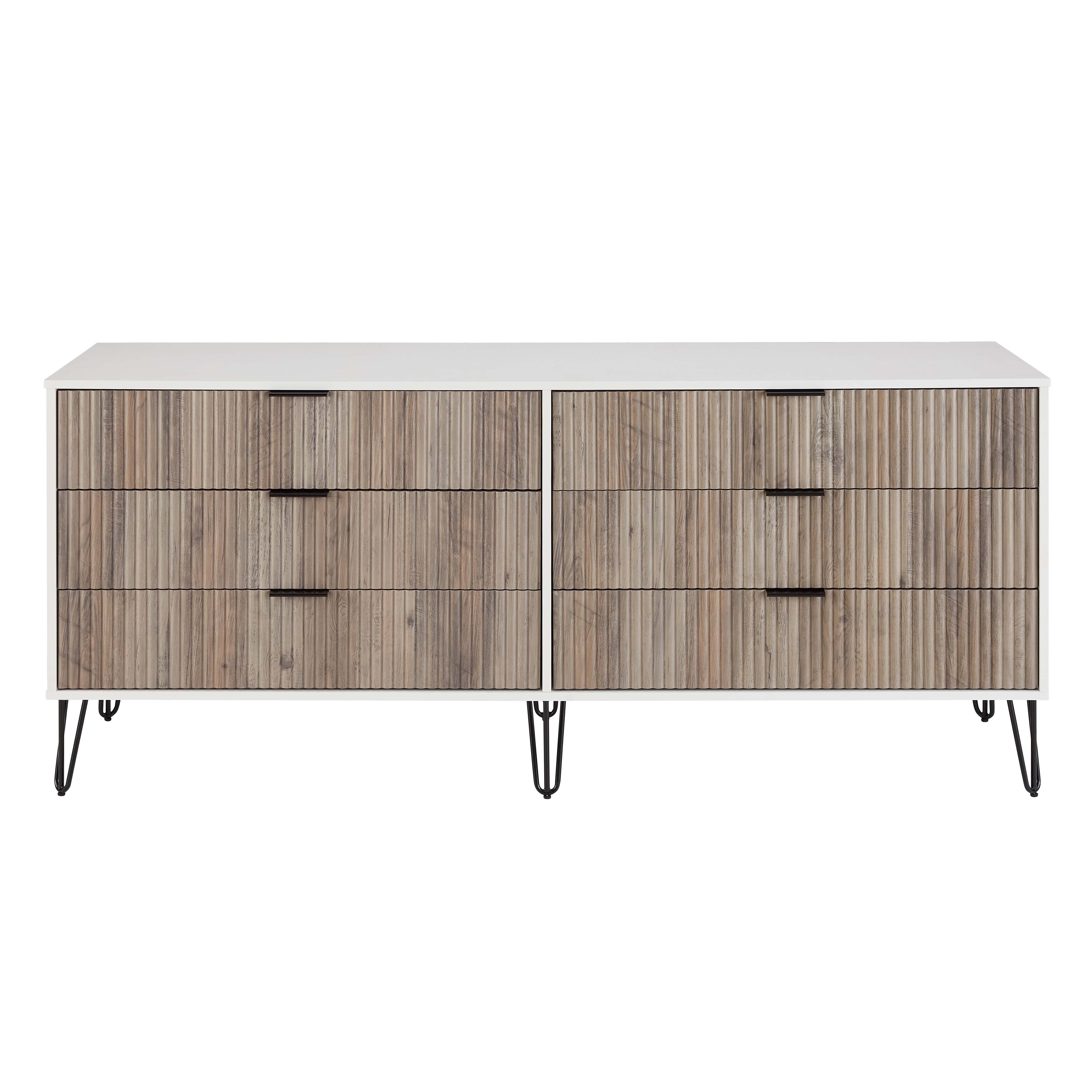 Manhattan Comfort DUMBO White Grey 6-Drawer Double Low Dresser