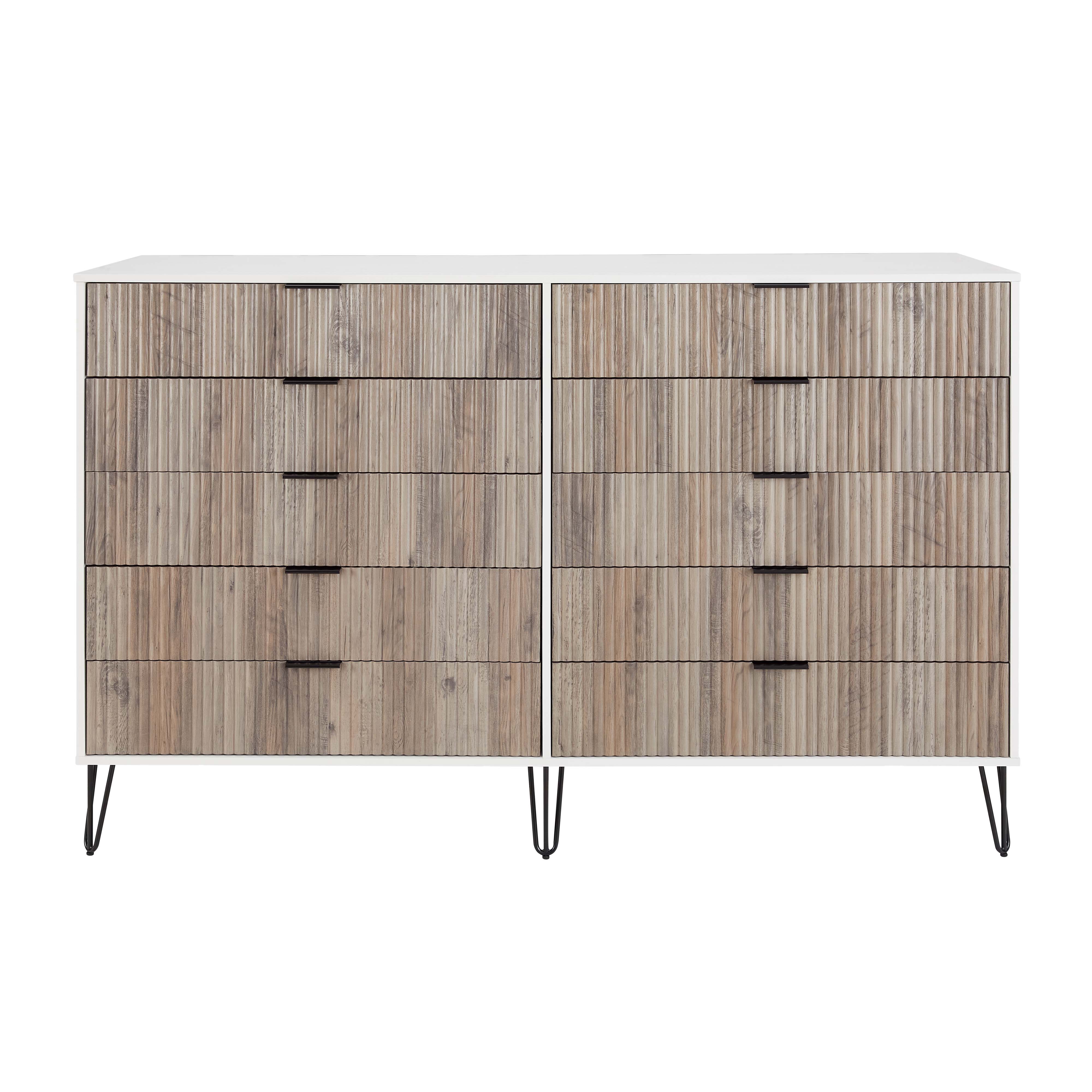 Manhattan Comfort DUMBO White Grey 10-Drawer Double Tall Dresser