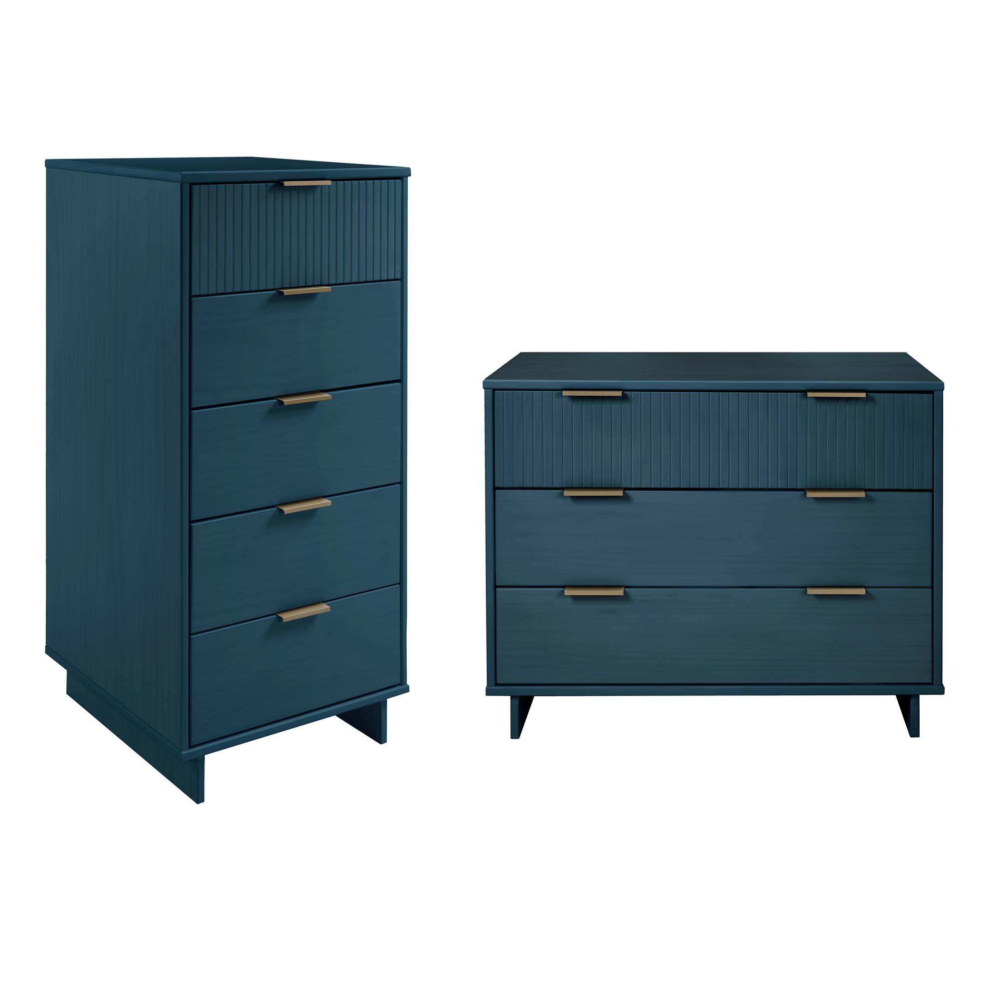 Manhattan Comfort Granville Midnight Blue 2pc Tall Narrow And Standard Dres...