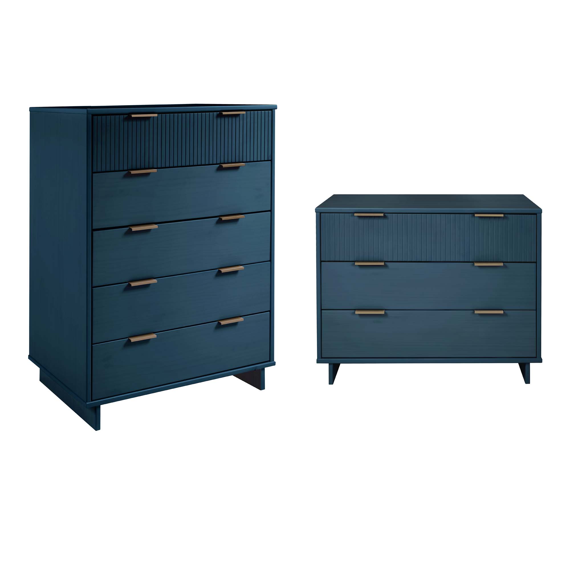 Manhattan Comfort Granville Midnight Blue 2pc Tall Chest And Standard Dress...
