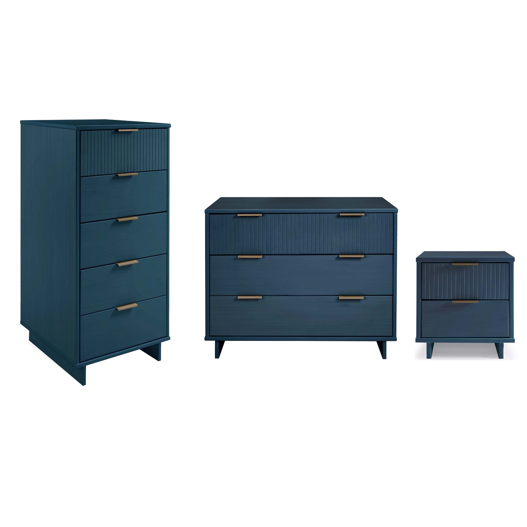 Manhattan Comfort Granville Midnight Blue 3pc Nightstand With Chests Set