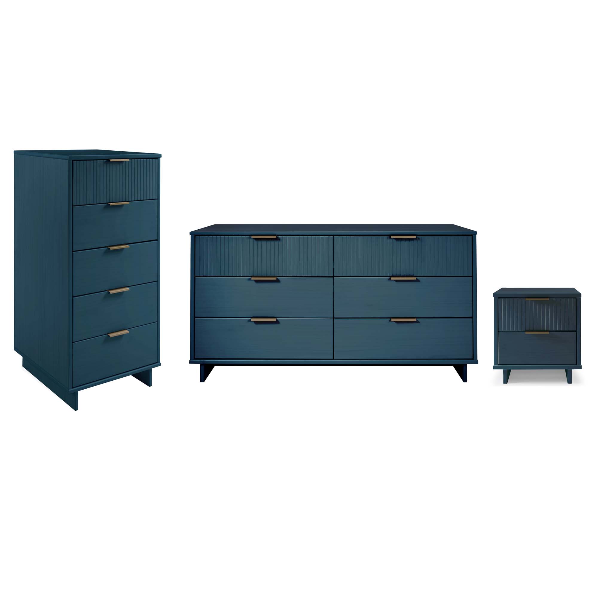 Manhattan Comfort Granville Midnight Blue 3pc Nightstand With Chest And Dre...