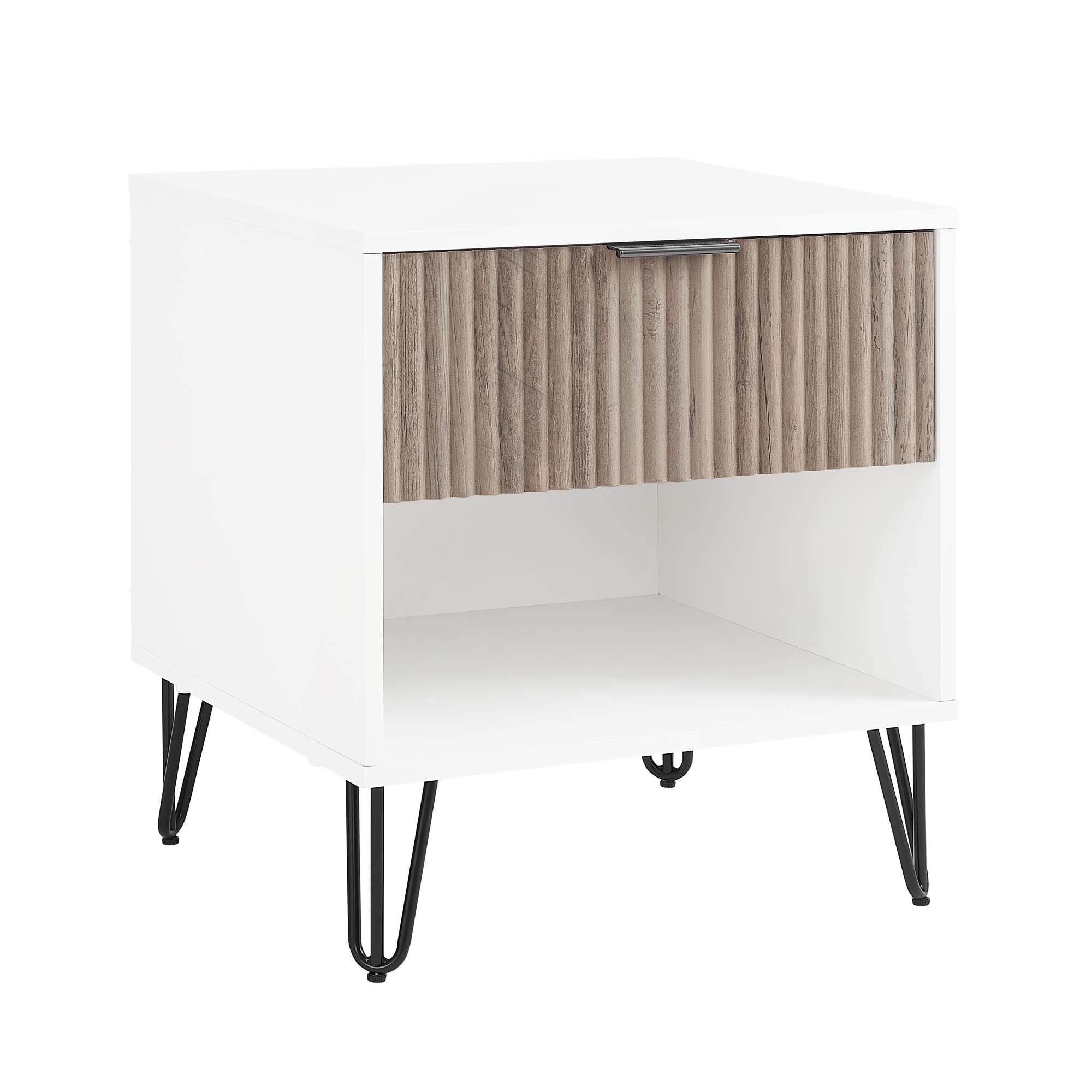 Manhattan Comfort DUMBO White Rustic Grey 1.0 Nightstand with 1 Drawer