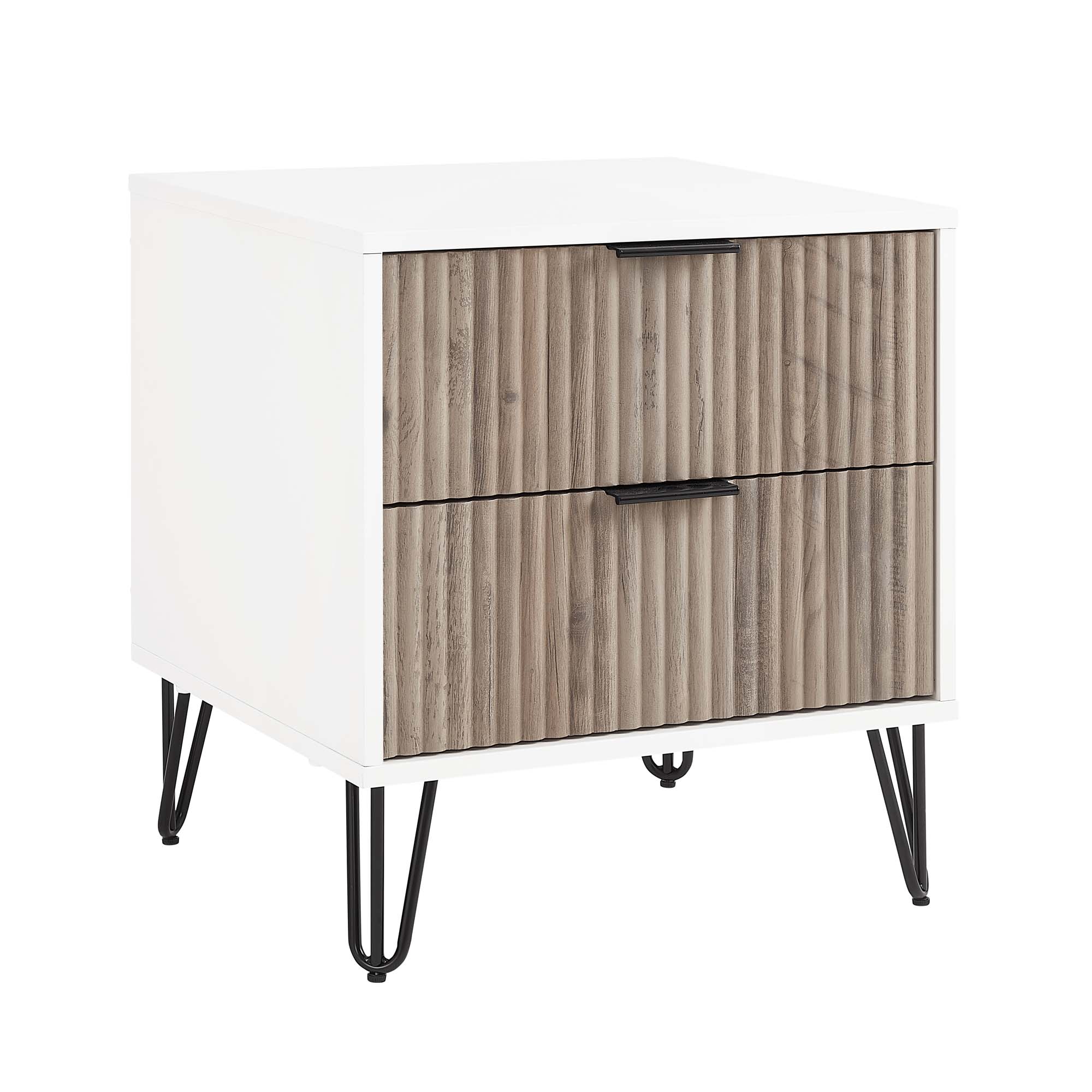 Manhattan Comfort DUMBO White Rustic Grey 2.0 Nightstand with 2 Drawer