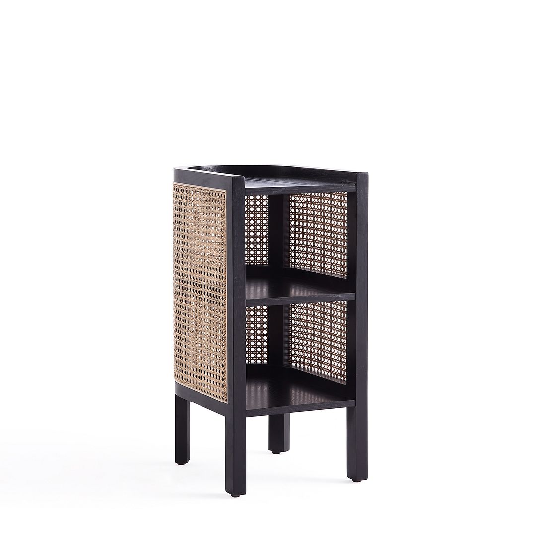 Manhattan Comfort Versailles Black Natural Cane End Table