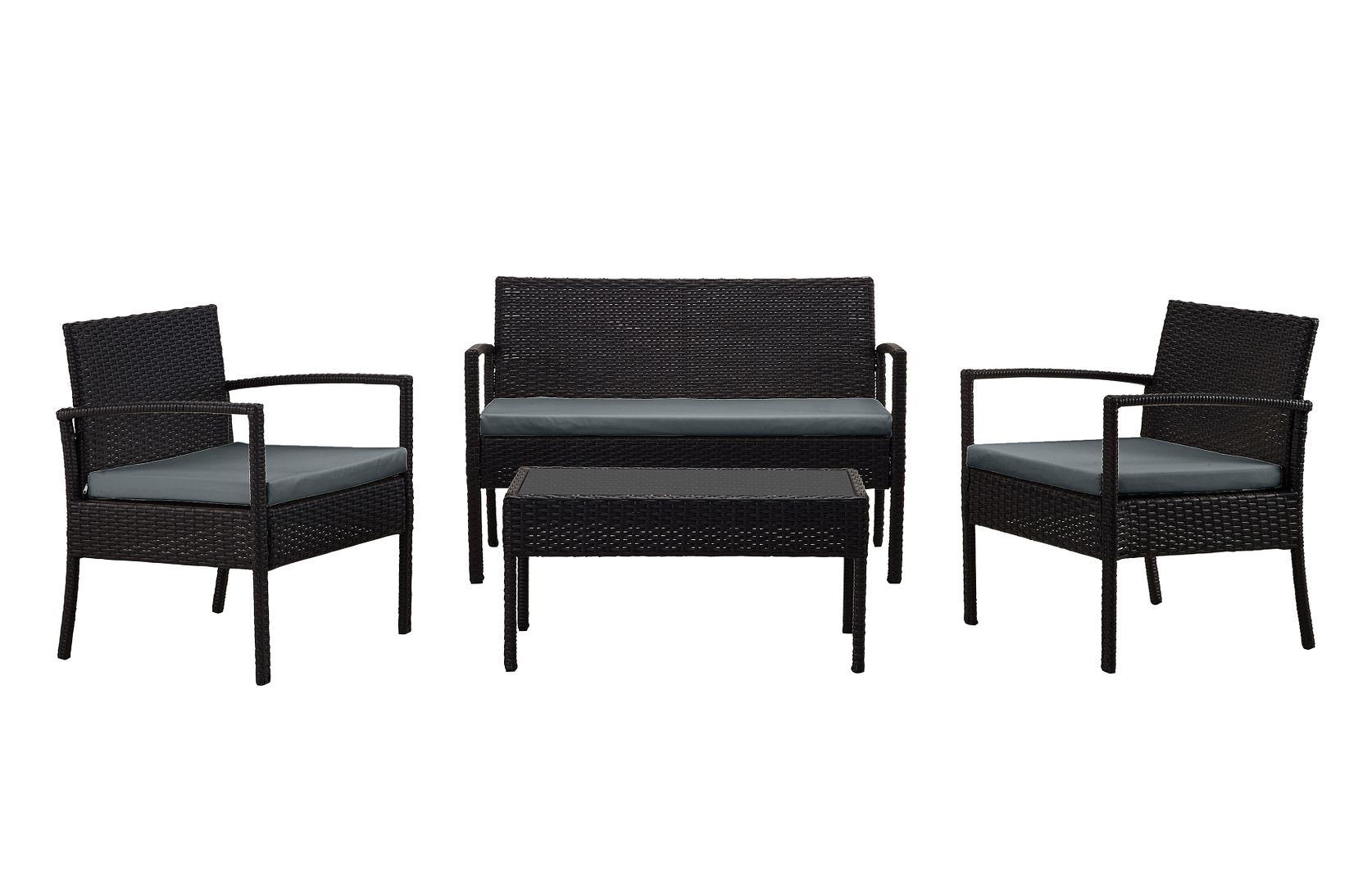 Manhattan Comfort Noli Black Grey 4pc Patio Conversation Set