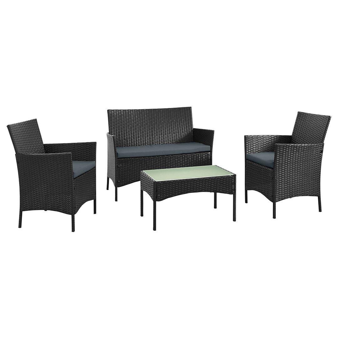 Manhattan Comfort Imperia Black Grey 4pc Patio Conversation Set