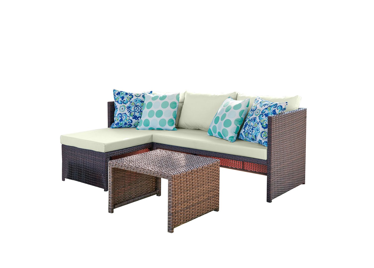 Manhattan Comfort Menton Brown Cream 2pc Patio Set with Coffee Table
