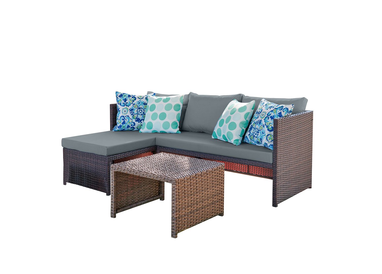 Manhattan Comfort Menton Brown Grey 2pc Patio Set with Coffee Table