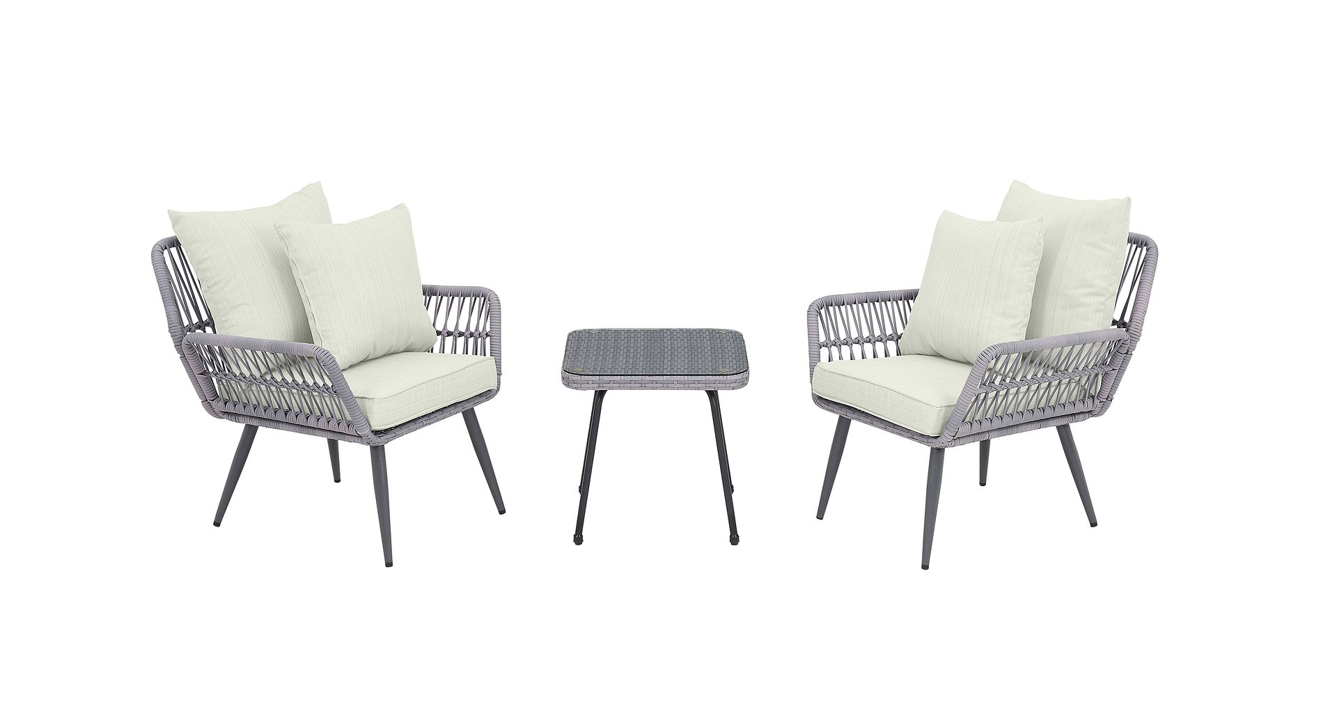 Manhattan Comfort Cannes Grey Cream 3pc Patio Conversation Set