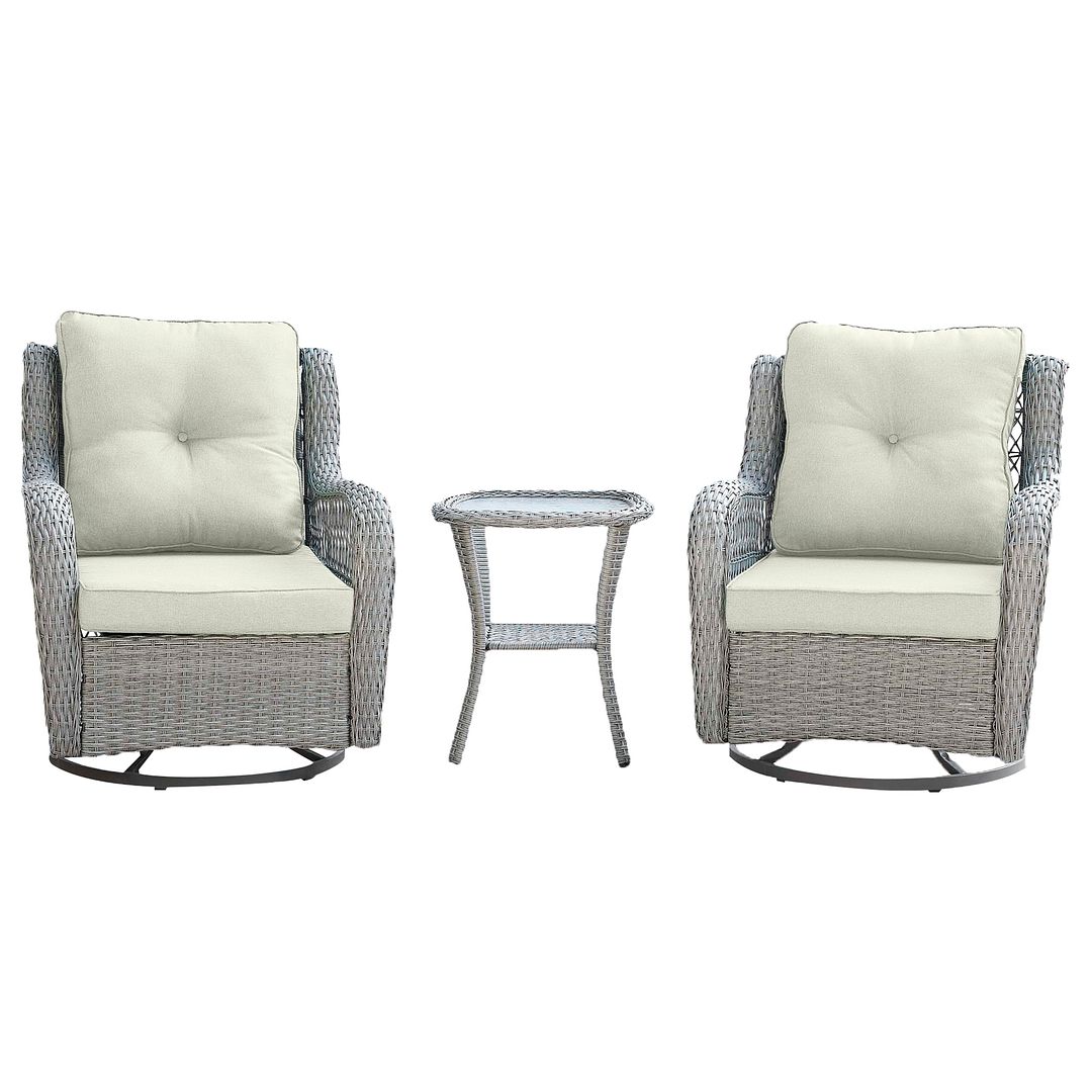 Manhattan Comfort Fruttuo Grey Cream 3pc Swivel Patio Conversation Set
