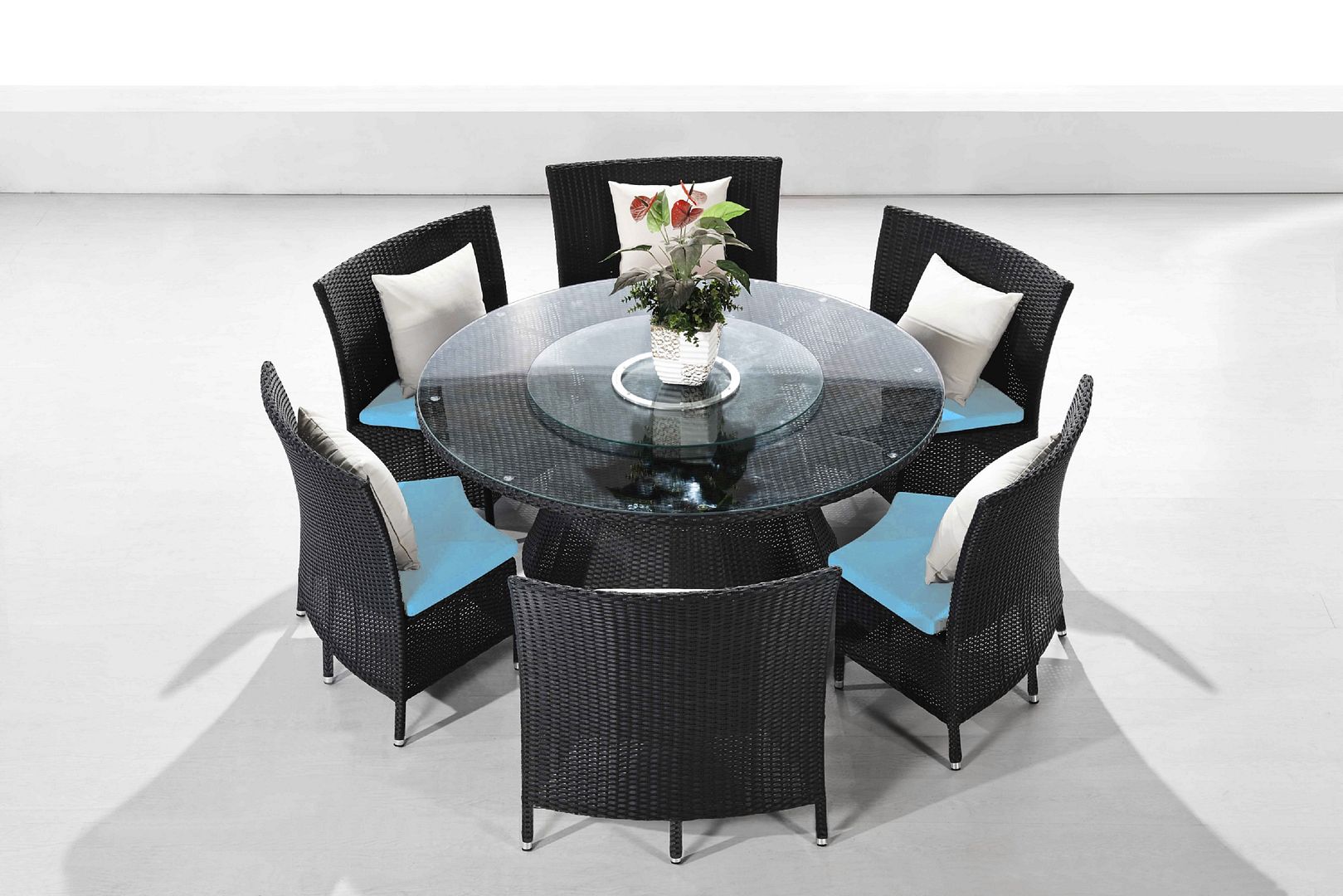 Manhattan Comfort Nightingdale Sky Blue Black 7pc Outdoor Dining Set
