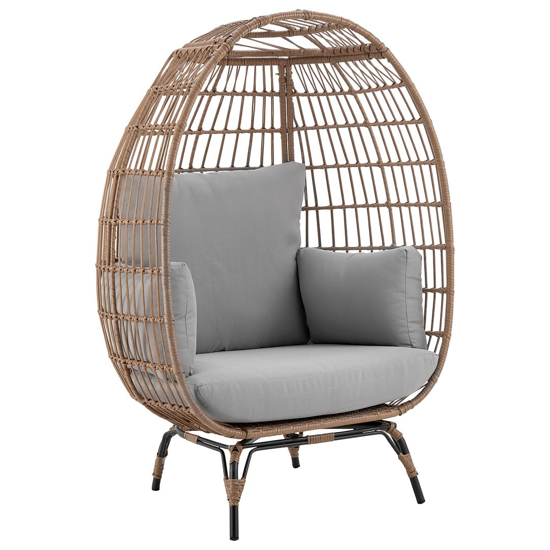 Manhattan Comfort Spezia Tan Grey Freestanding Outdoor Egg Chair