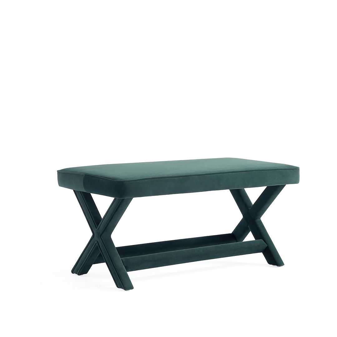 Manhattan Comfort Abigail Forest Green Velvet Upholstered Ottoman Bench