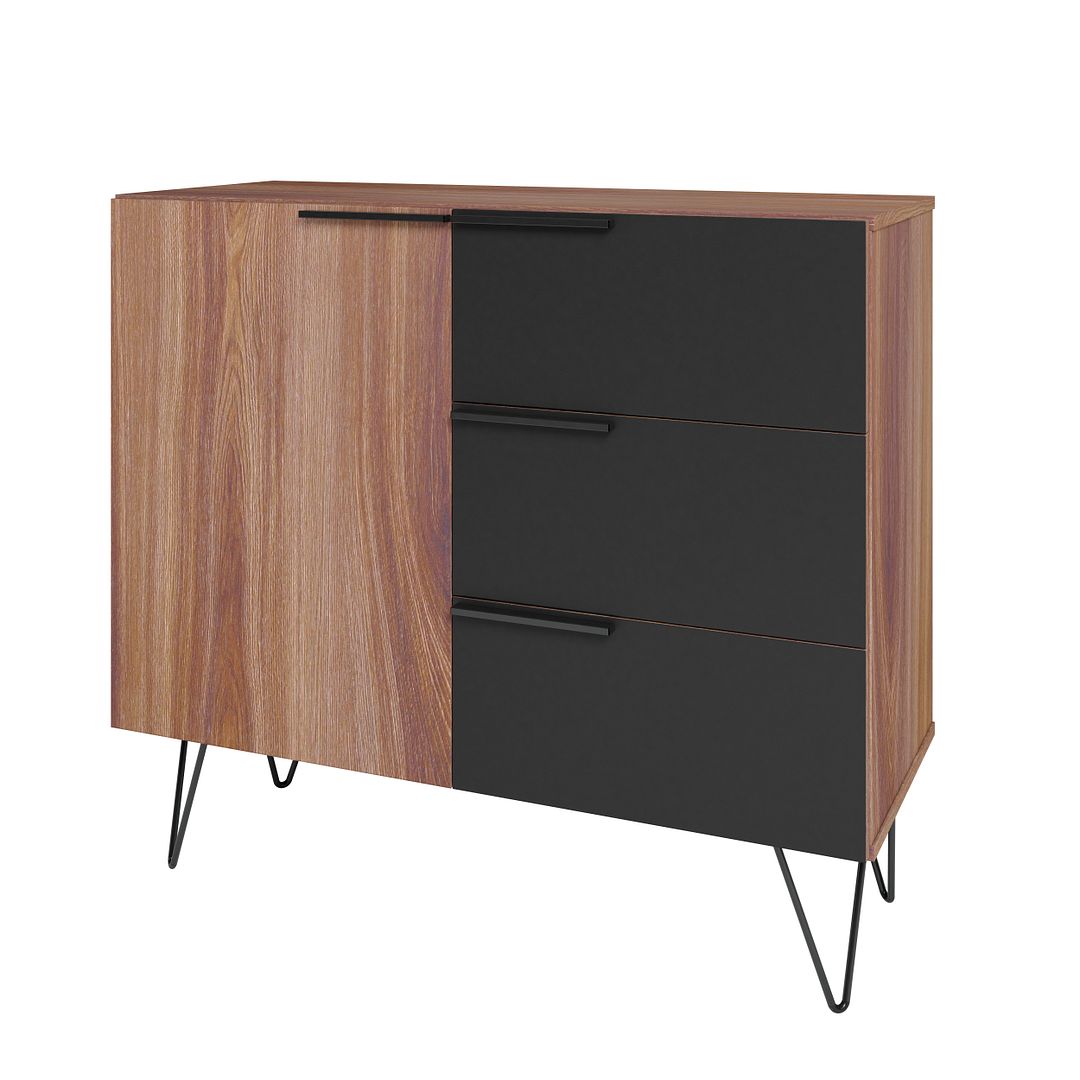 Manhattan Comfort Beekman Brown Black 35.43 Inch 2 Shelves Sideboard