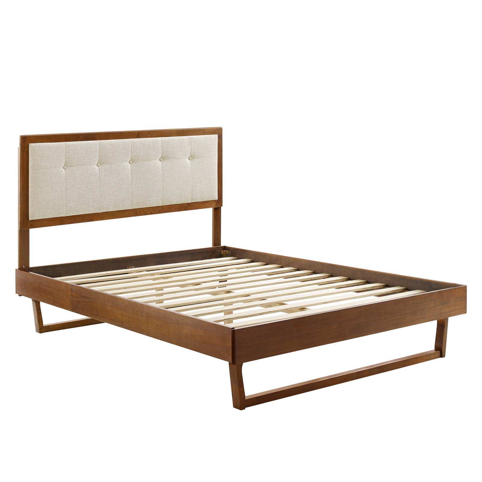 Modway Furniture Willow Walnut Beige Queen Platform Bed with Angular Frame