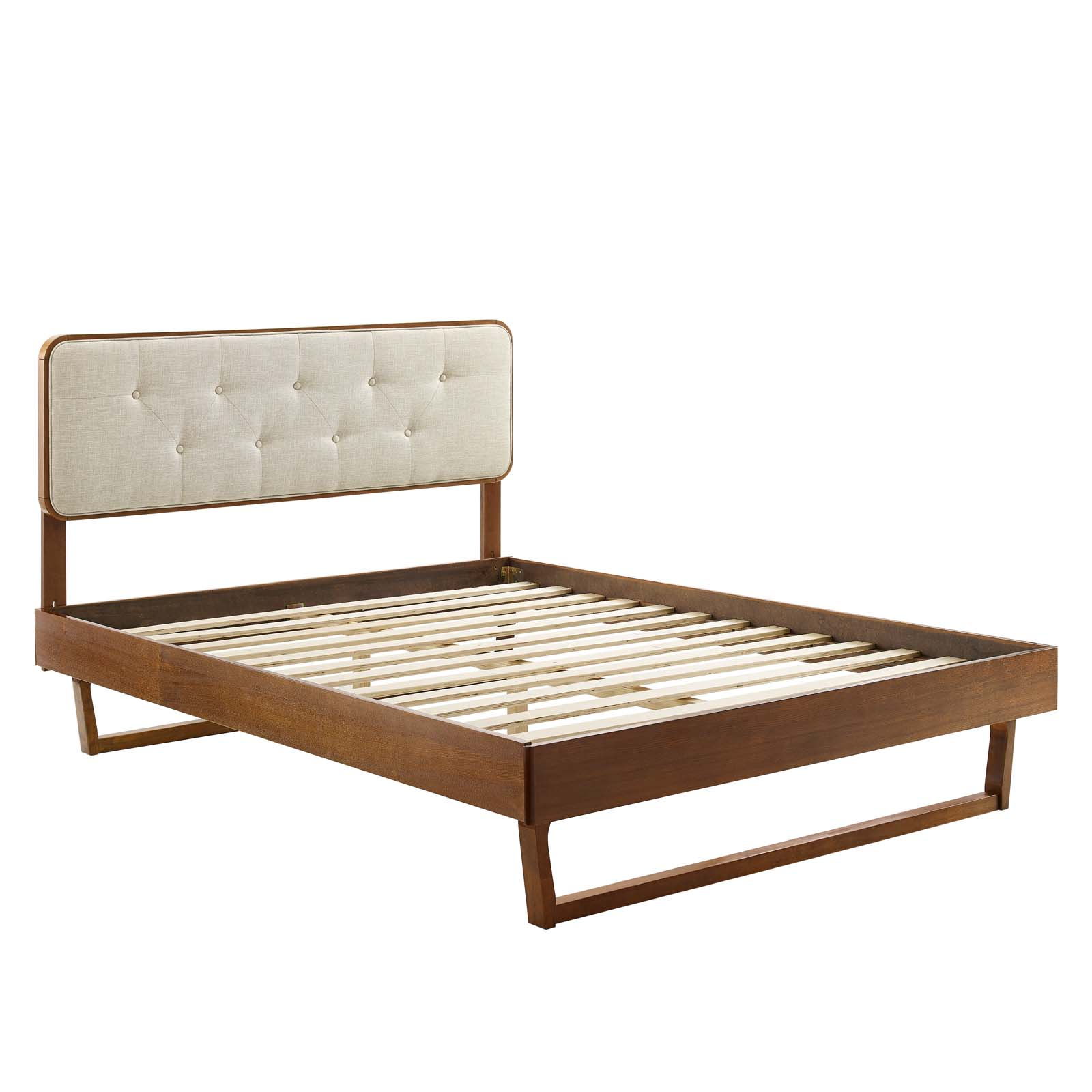 Modway Furniture Bridgette Walnut Beige King Platform Bed with Angular Fram...
