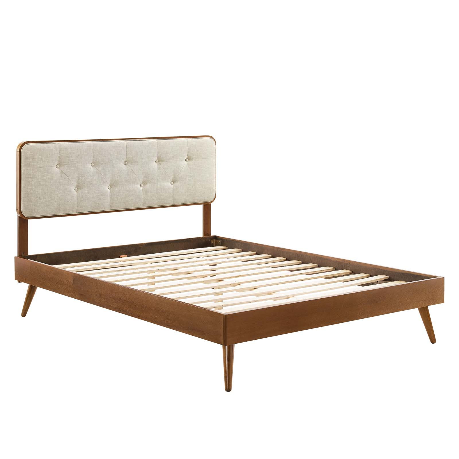Modway Furniture Bridgette Walnut Beige King Platform Bed with Splayed Legs