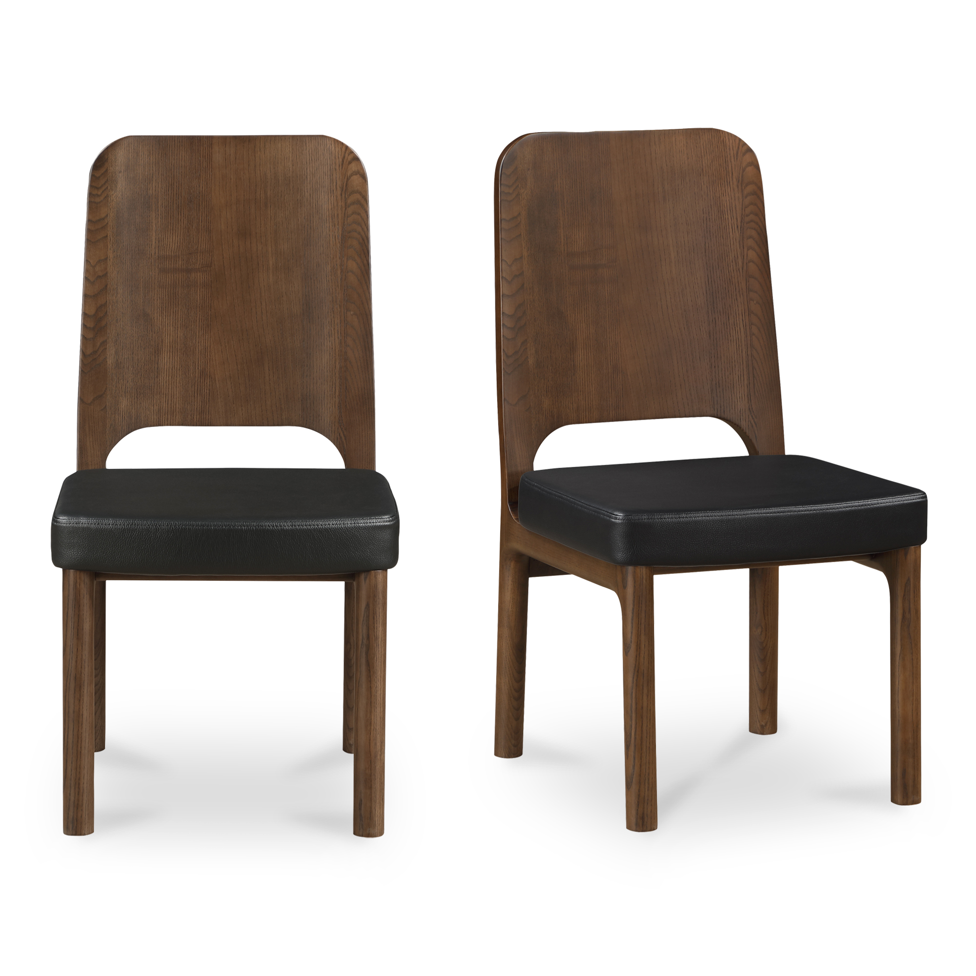 2 Moes Home Kerr Walnut Black Vegan Leather Dining Chairs