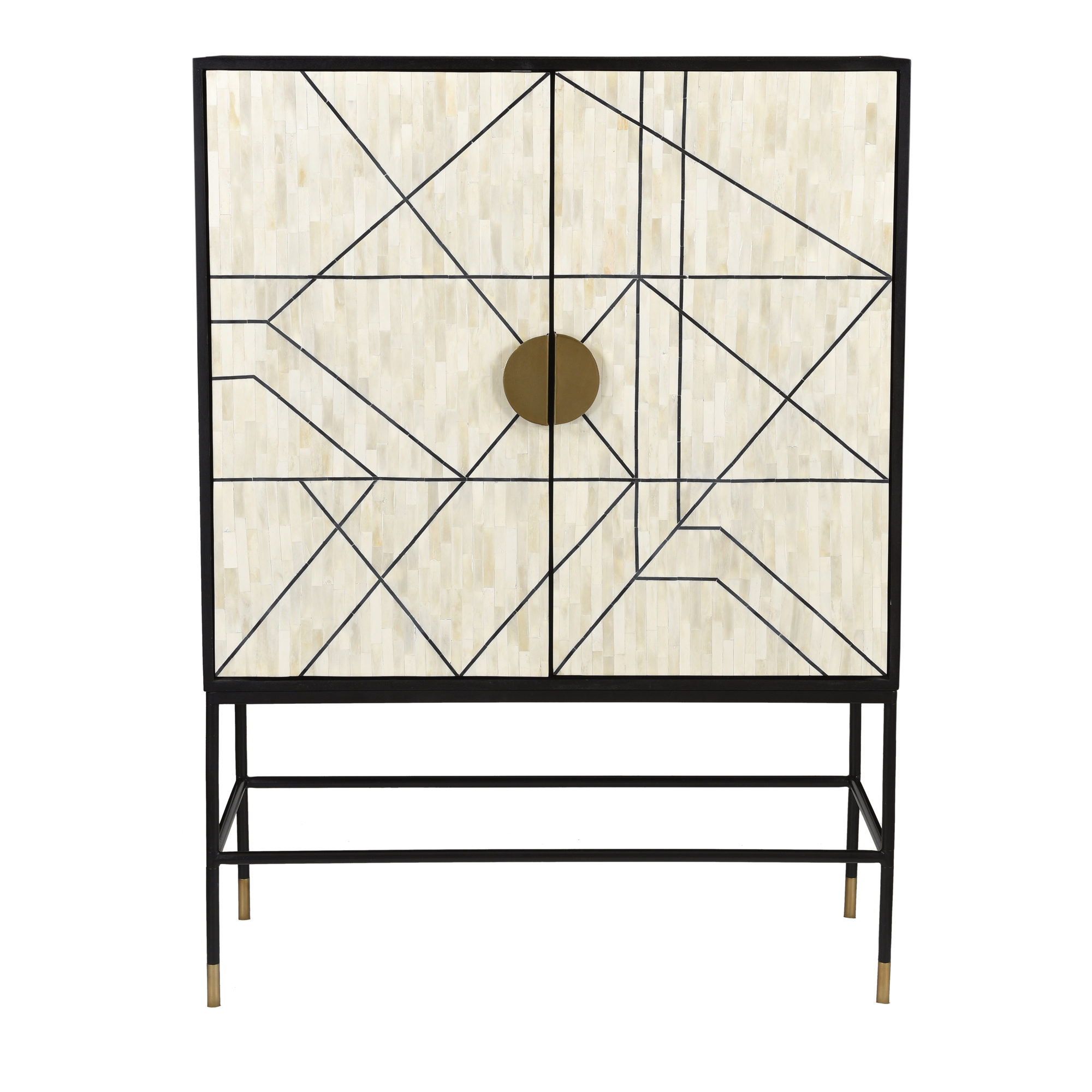 Moes Home Shaws Cream Black MDF Iron Cabinet