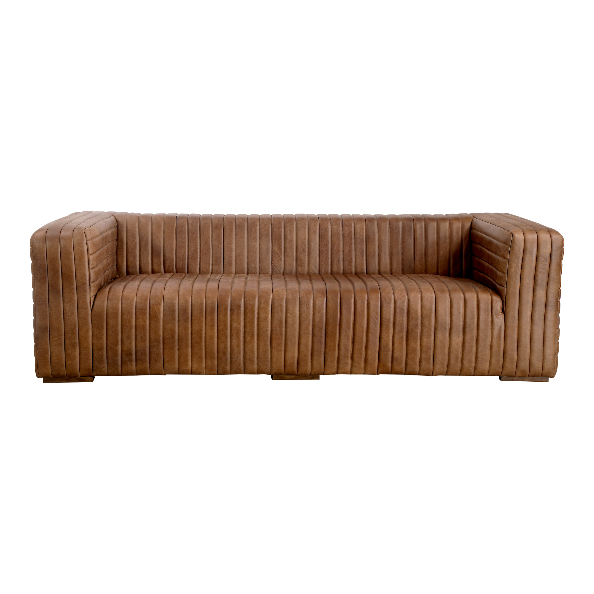 Moes Home Castle Brown Leather Sofa