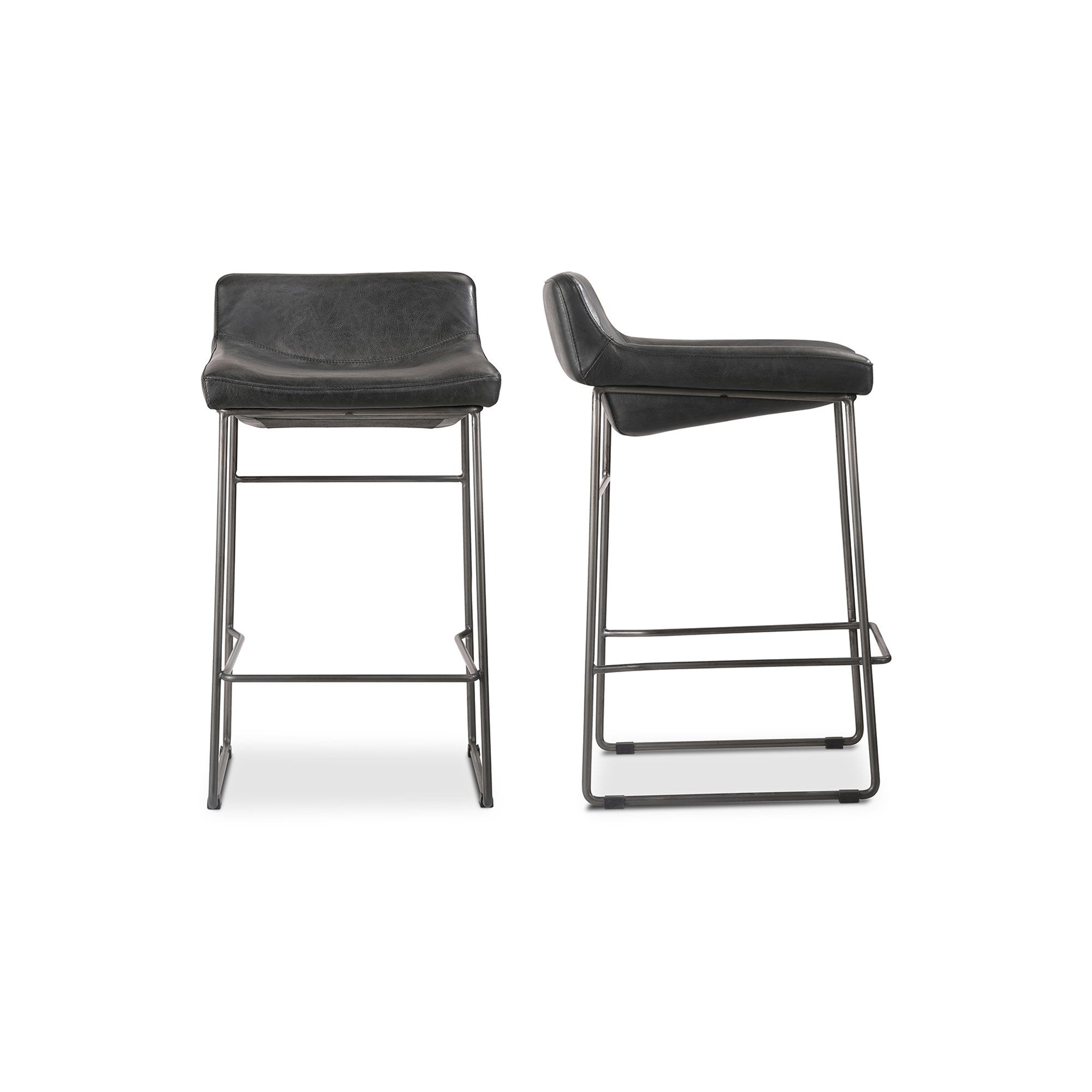 2 Moes Home Starlet Onyx Black Leather Counter Stools