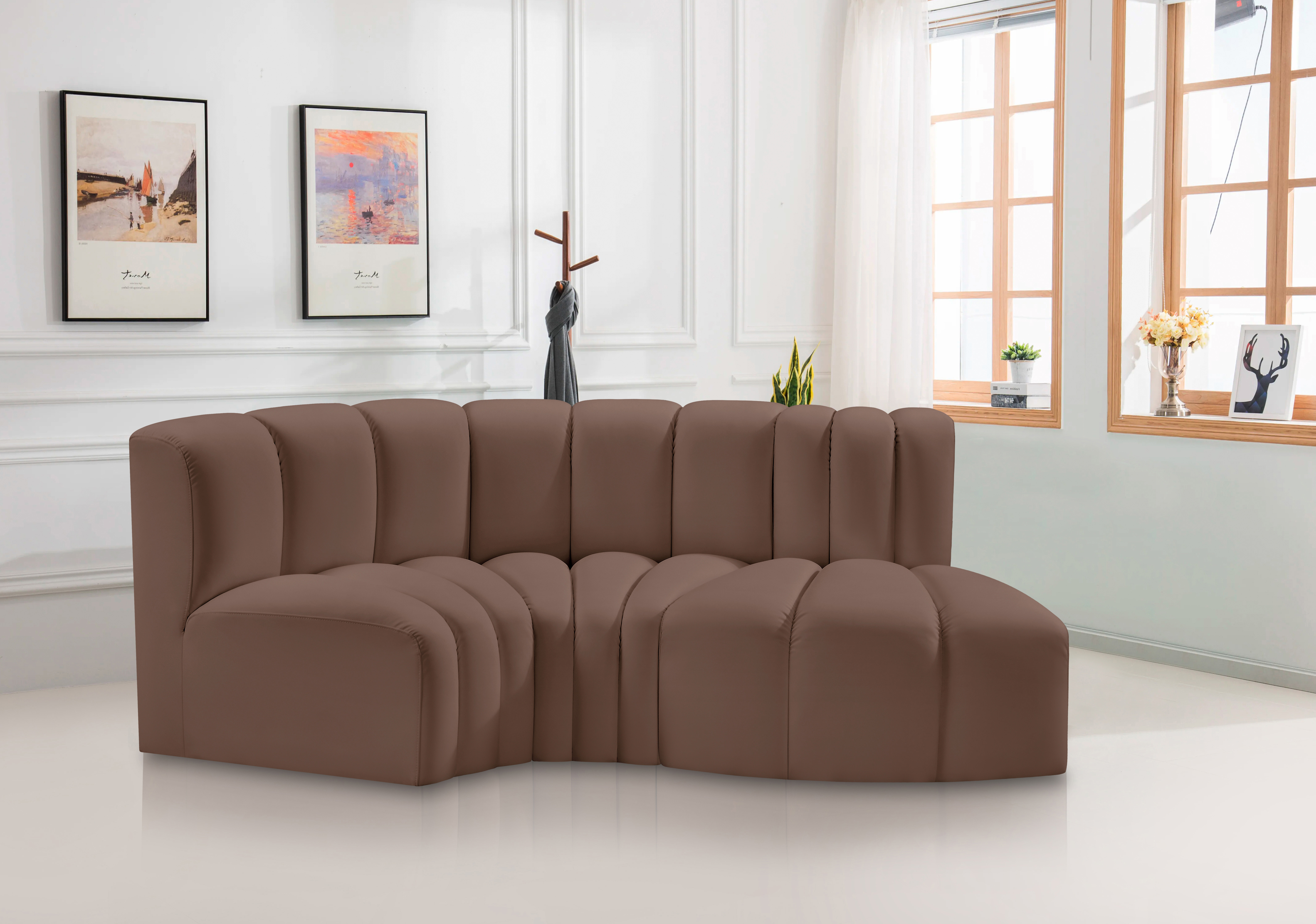 Meridian Furniture Arc Brown Vegan Leather 3pc Sofa