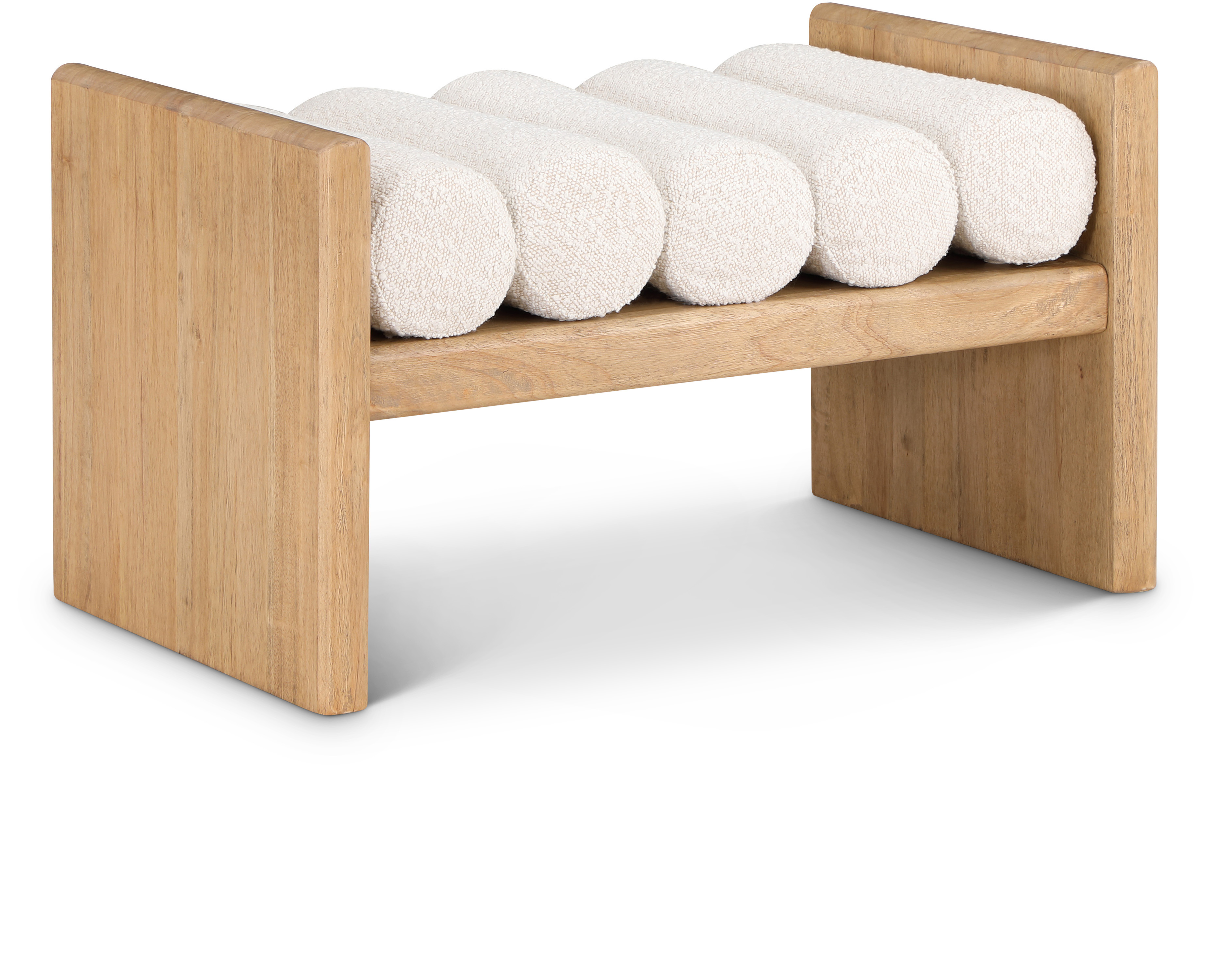 Meridian Furniture Waverly Cream Boucle Fabric Wood Bench
