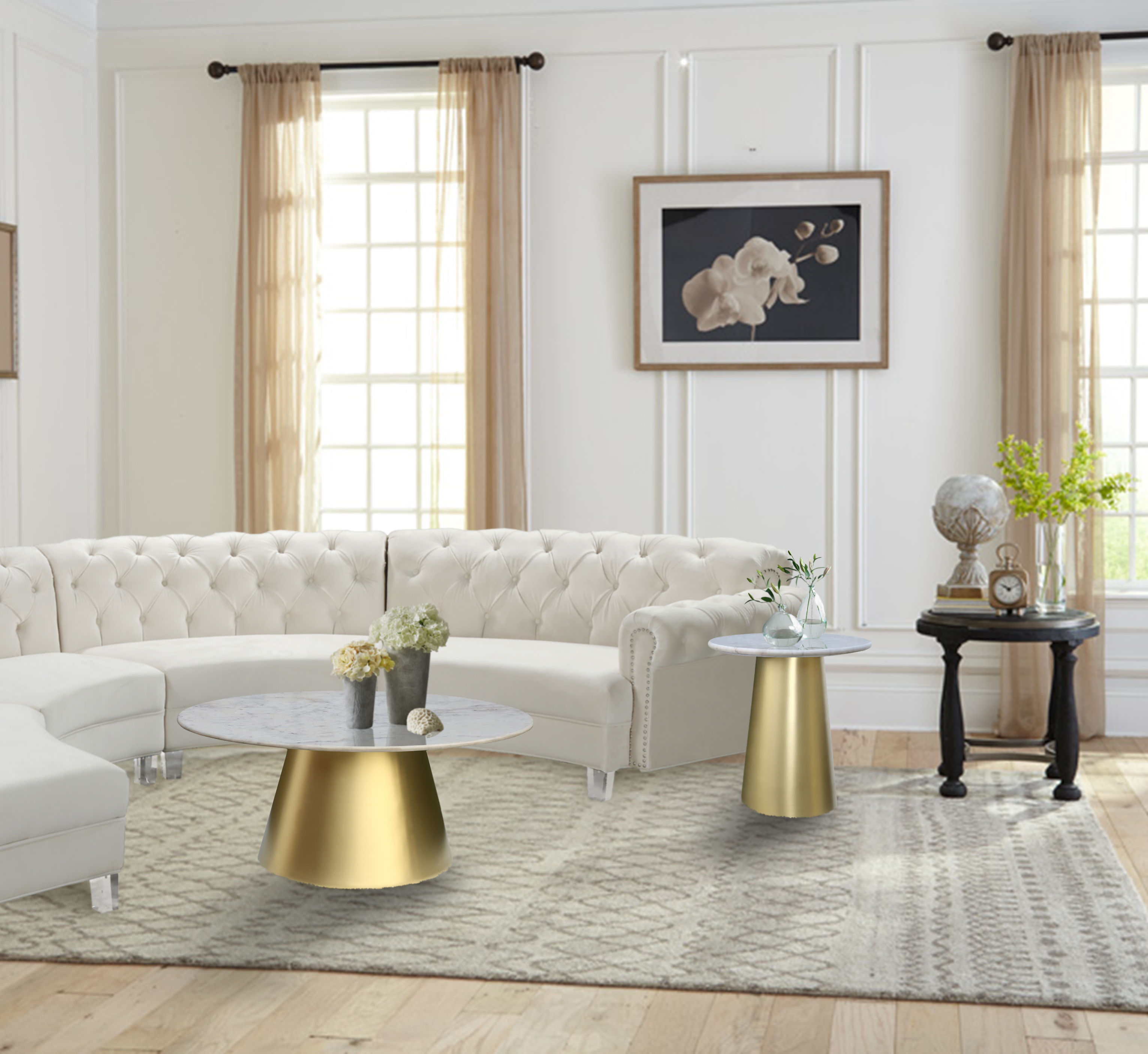 Design Edge Emerald  Brushed Gold Metal 3pc Coffee Table Set