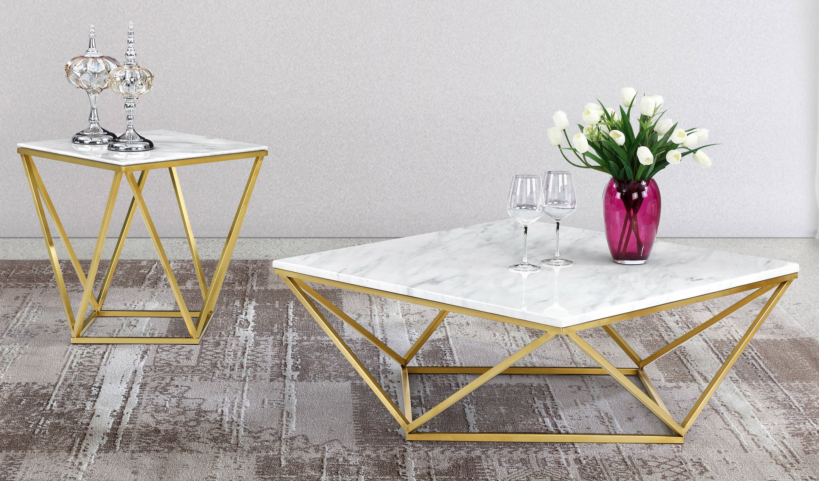 Meridian Furniture Mason Gold 3pc Coffee Table Set