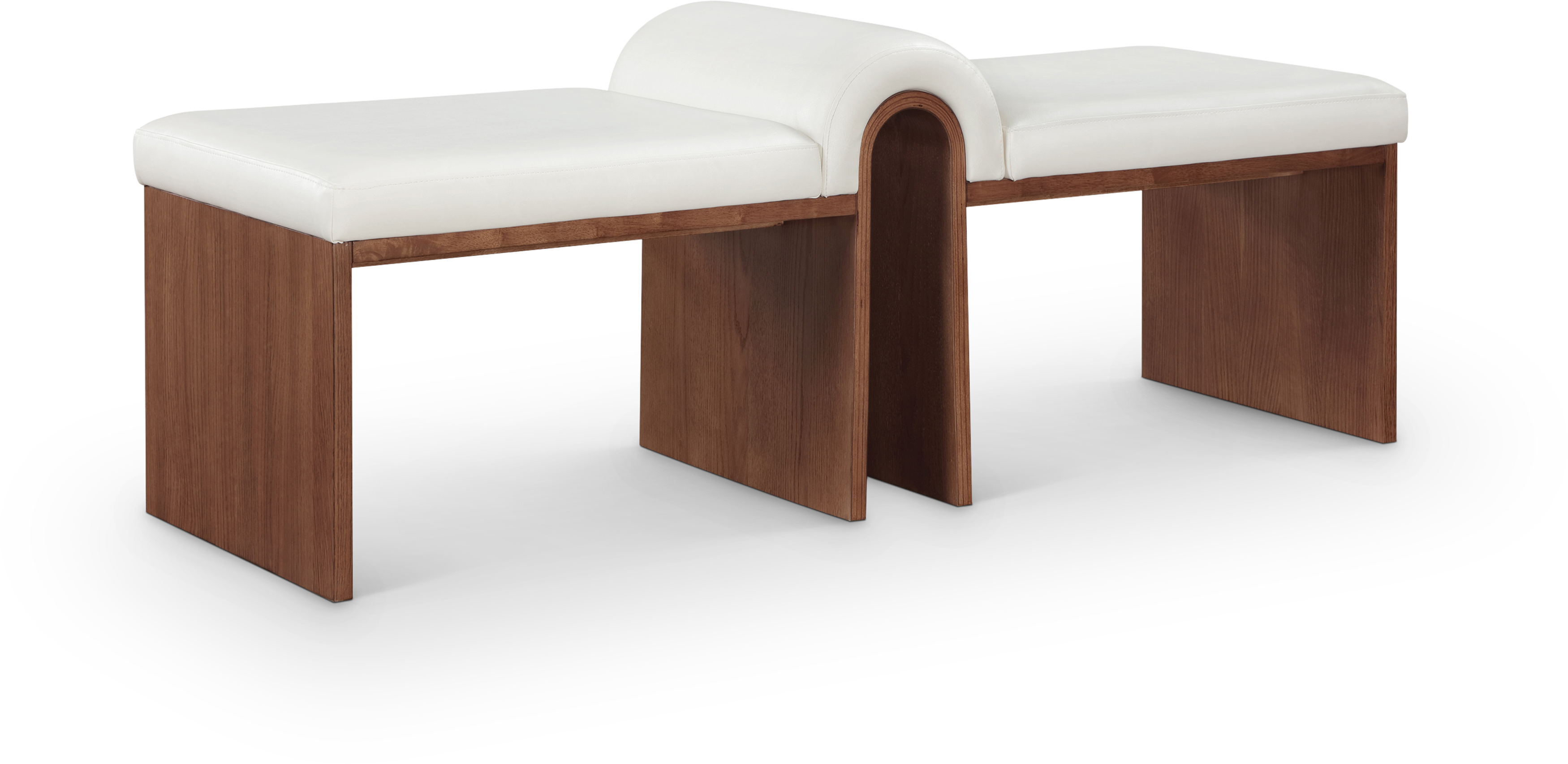 Meridian Furniture Delphine Cream Vegan Leather Brown Bench