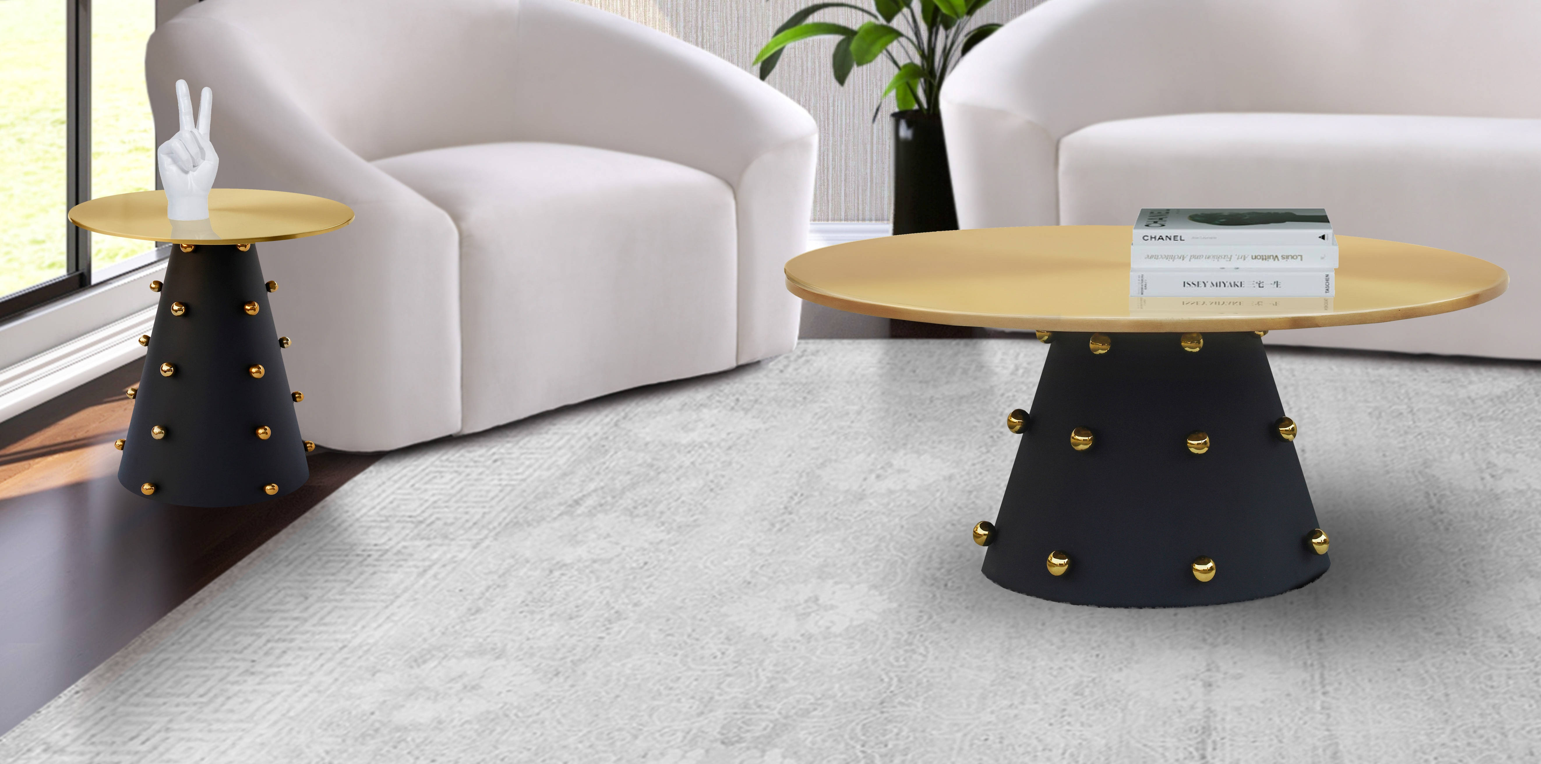 Meridian Furniture Raven Black Gold 3pc Coffee Table Set