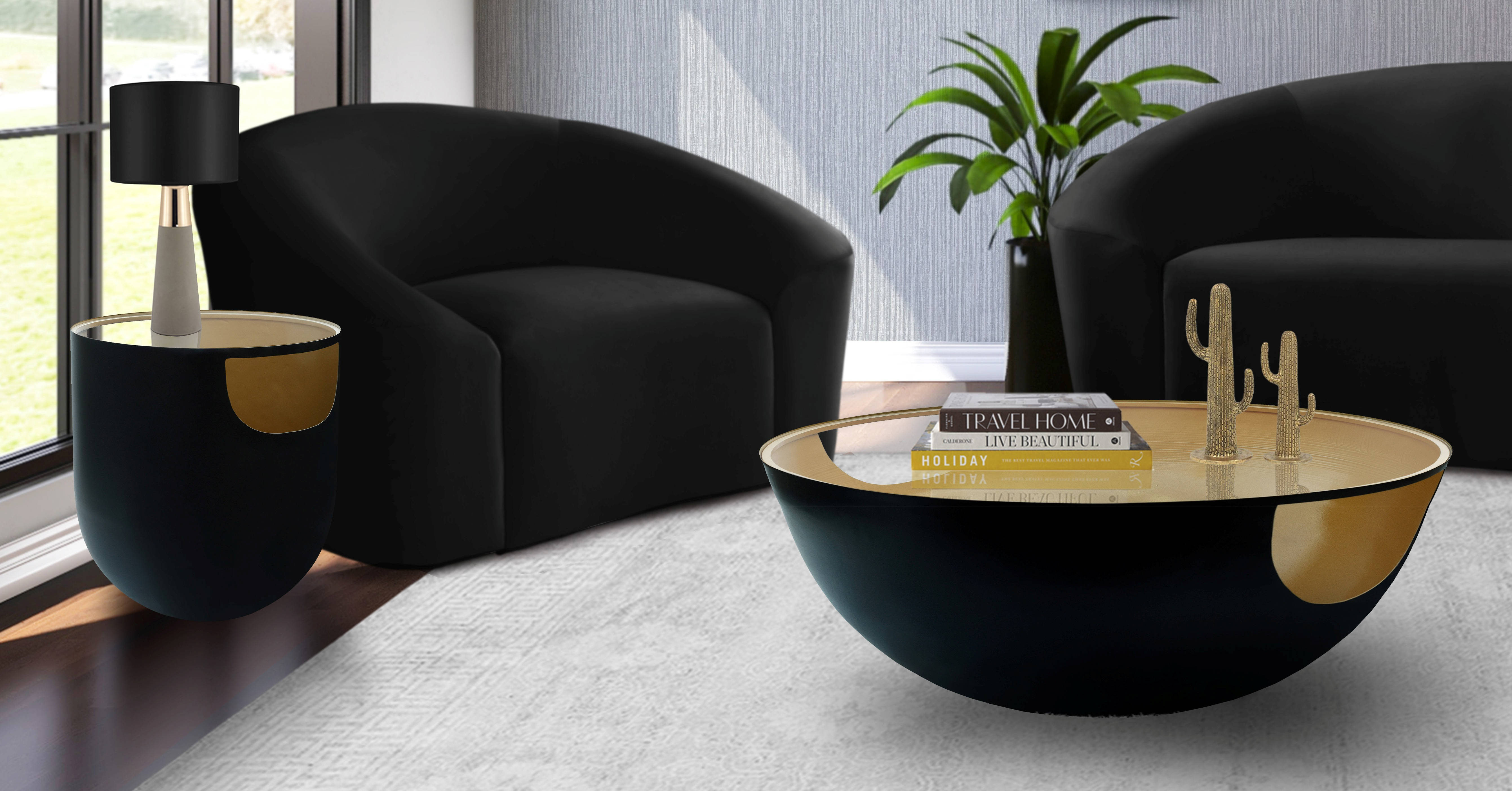 Meridian Furniture Doma Black Gold 3pc Coffee Table Set