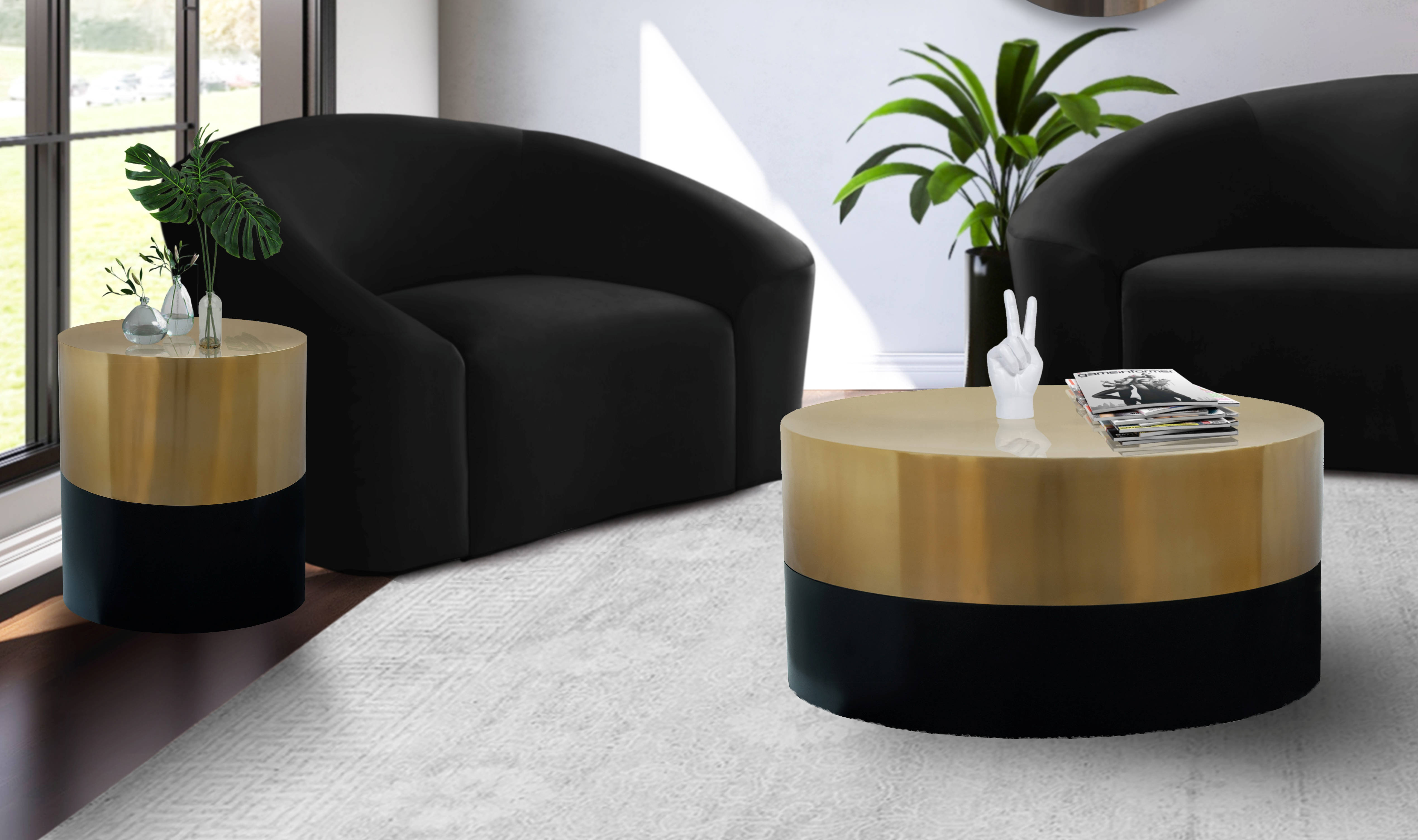 Meridian Furniture Sun Black Gold 3pc Coffee Table Set