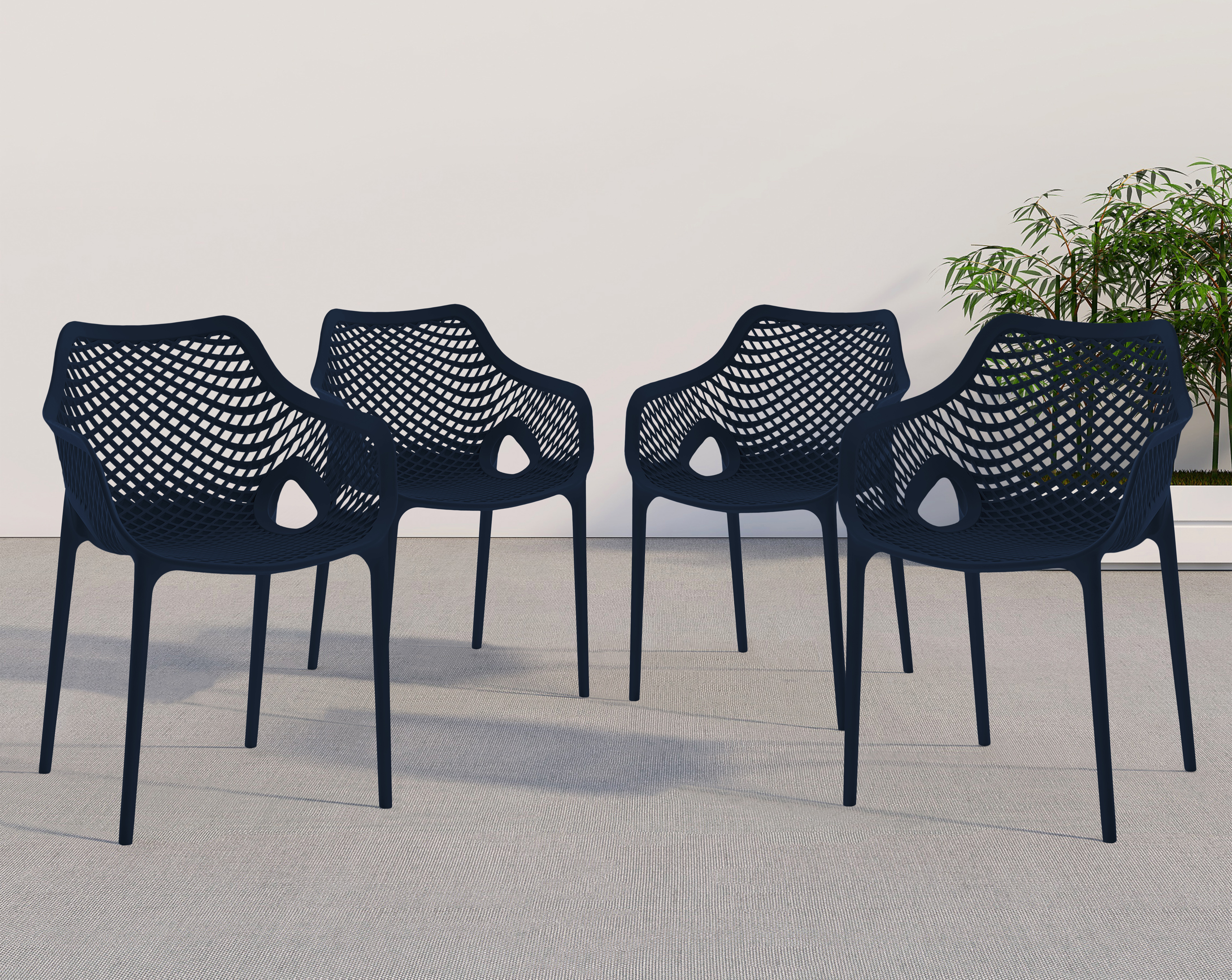 4 Meridian Furniture Mykonos Navy Polypropylene Outdoor Patio Dining Chairs