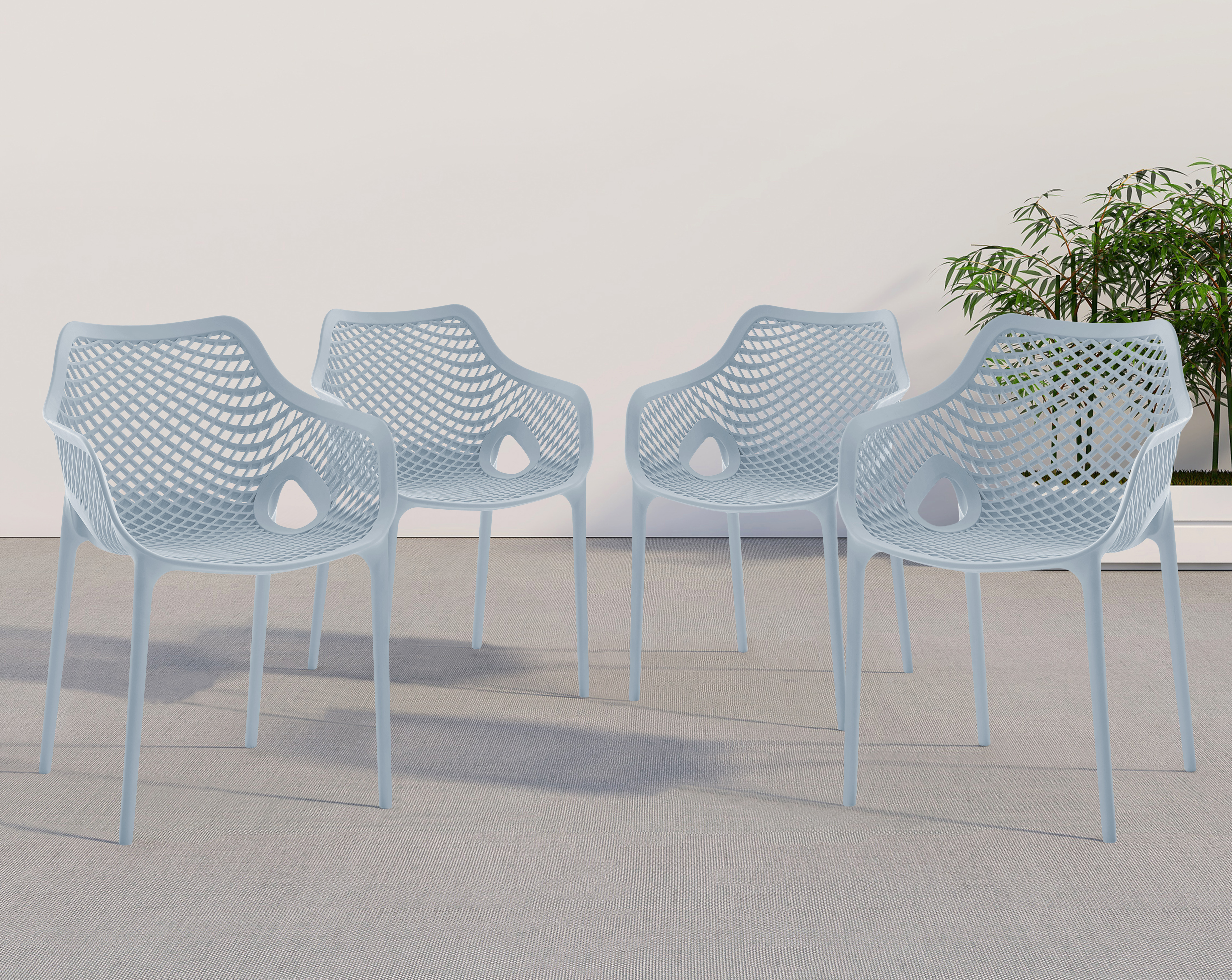 4 Meridian Furniture Mykonos Sky Blue Polypropylene Outdoor Patio Dining Ch...