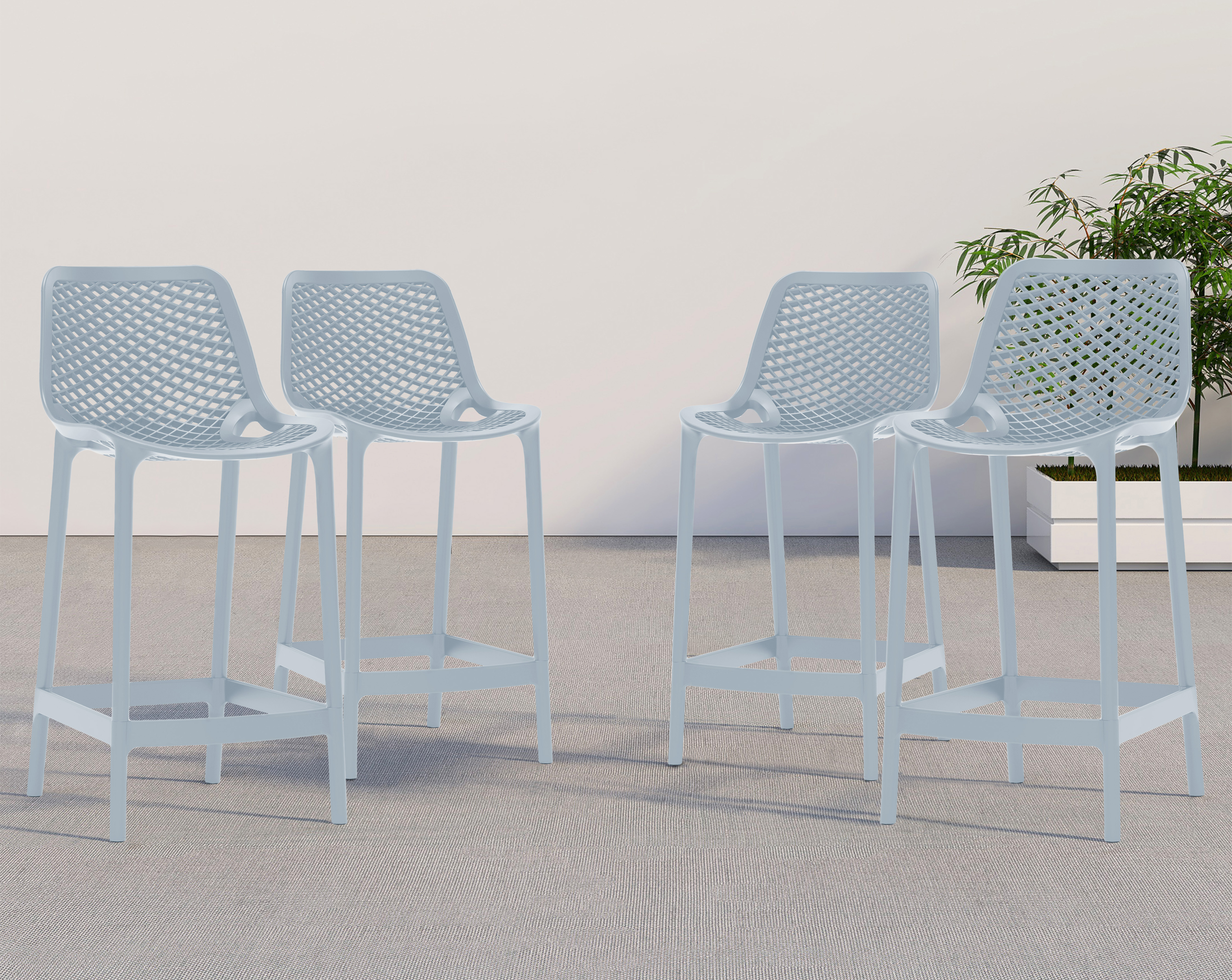 4 Meridian Furniture Mykonos Sky Blue Outdoor Patio Stools