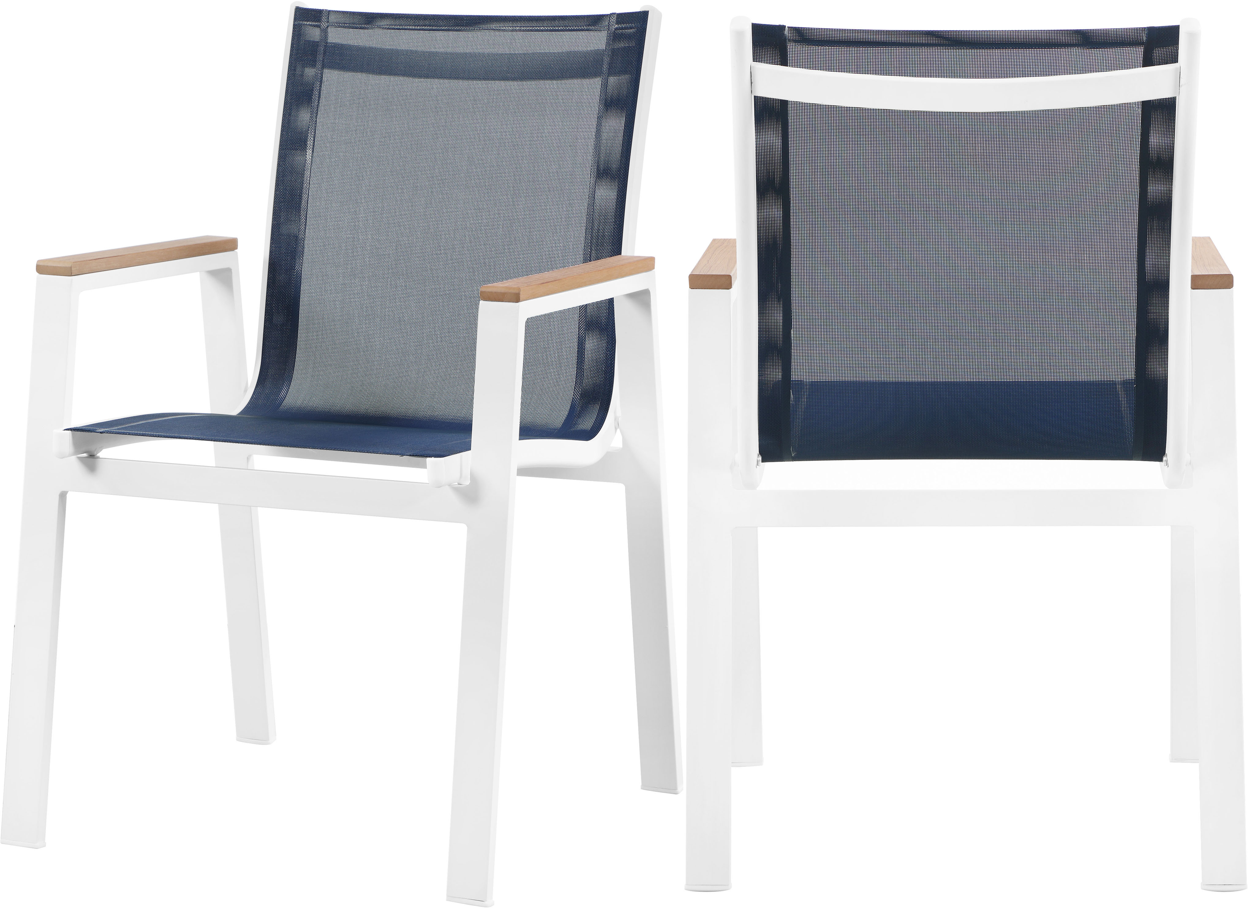 Nizuc Navy Mesh Water Resistant Fabric Outdoor Patio Aluminum Mesh Dining Arm Chair