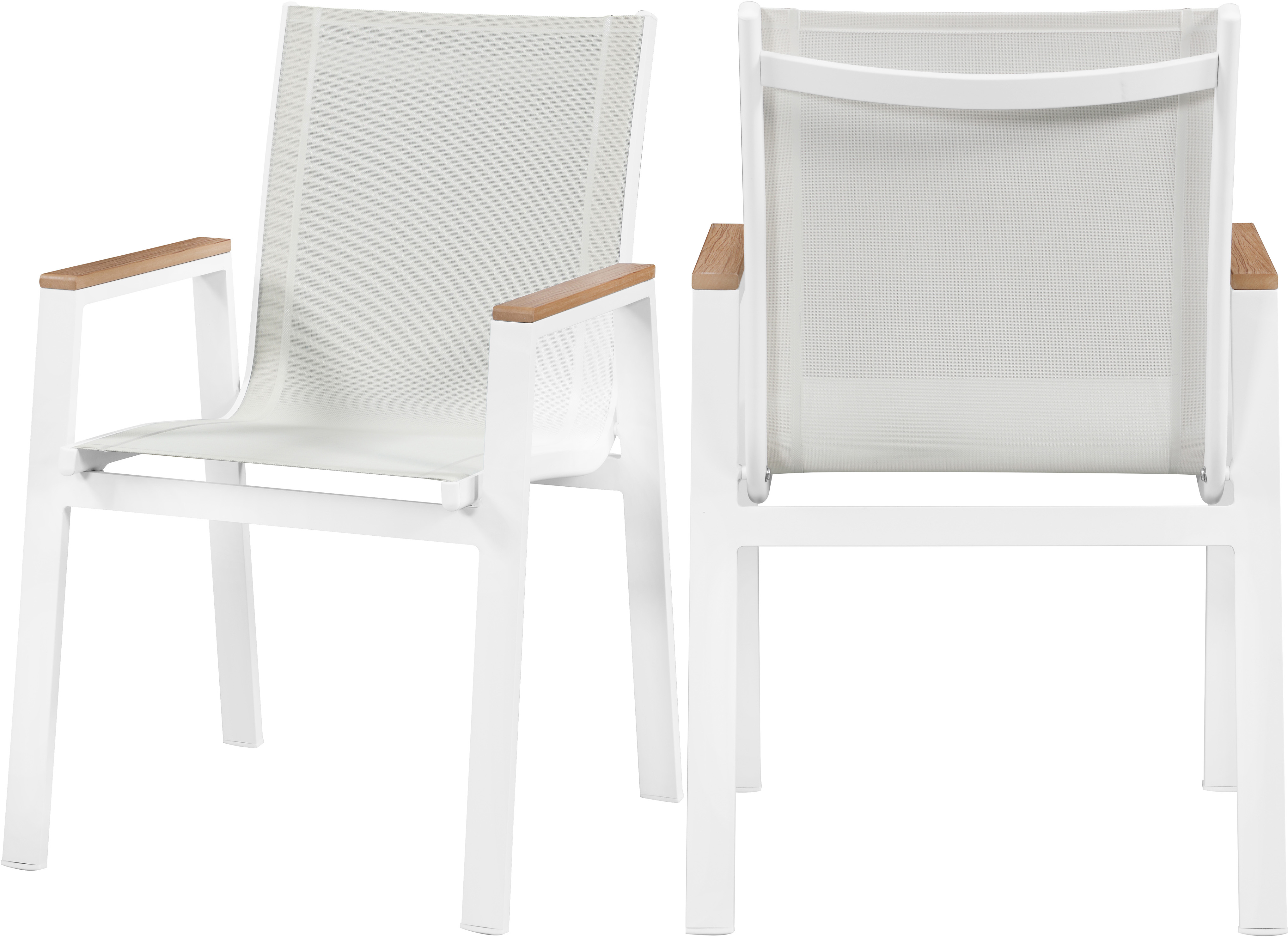 Nizuc White Mesh Water Resistant Fabric Outdoor Patio Aluminum Mesh Dining Arm Chair