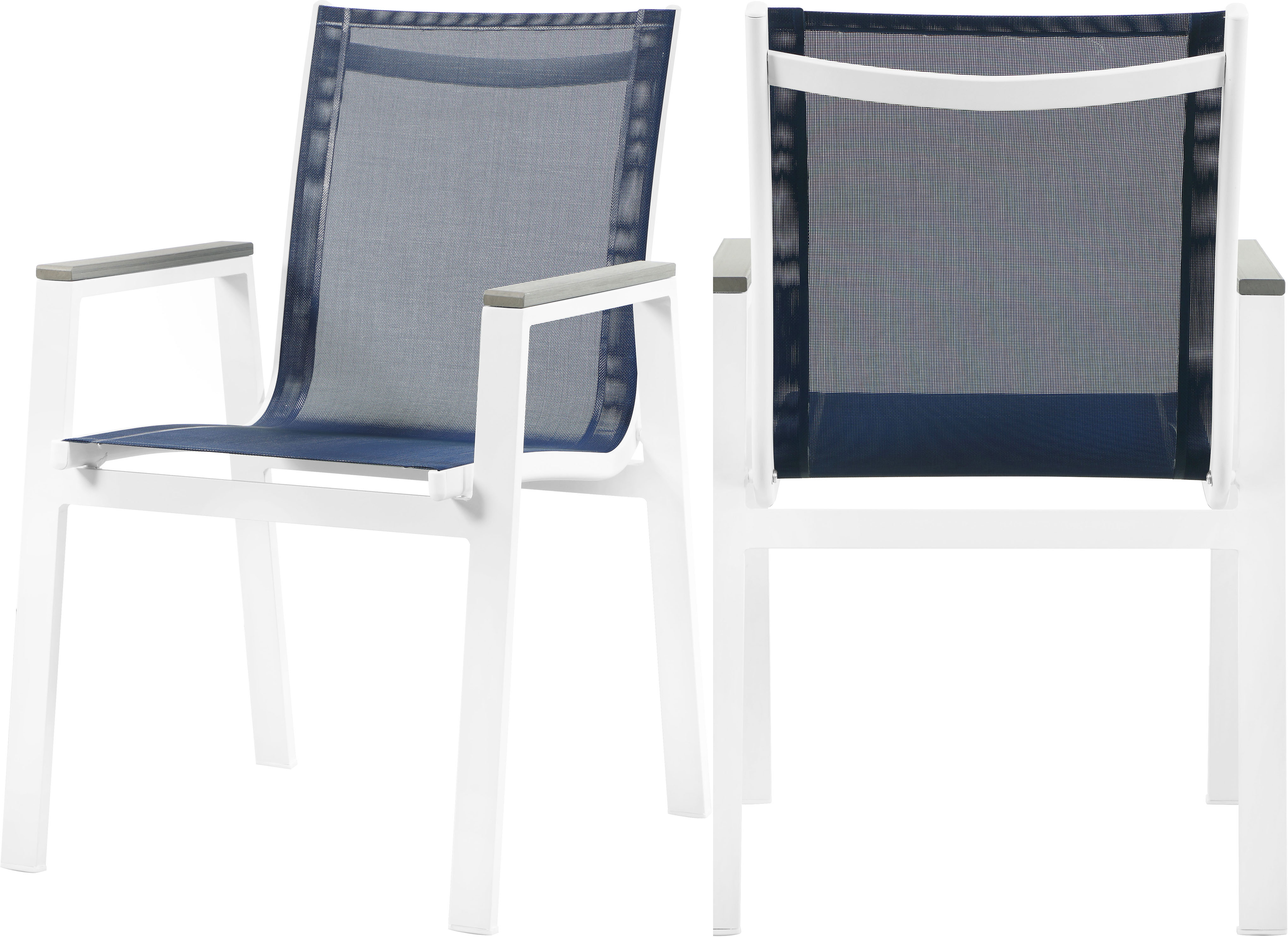Nizuc Navy Mesh Water Resistant Fabric Outdoor Patio Aluminum Mesh Dining Arm Chair