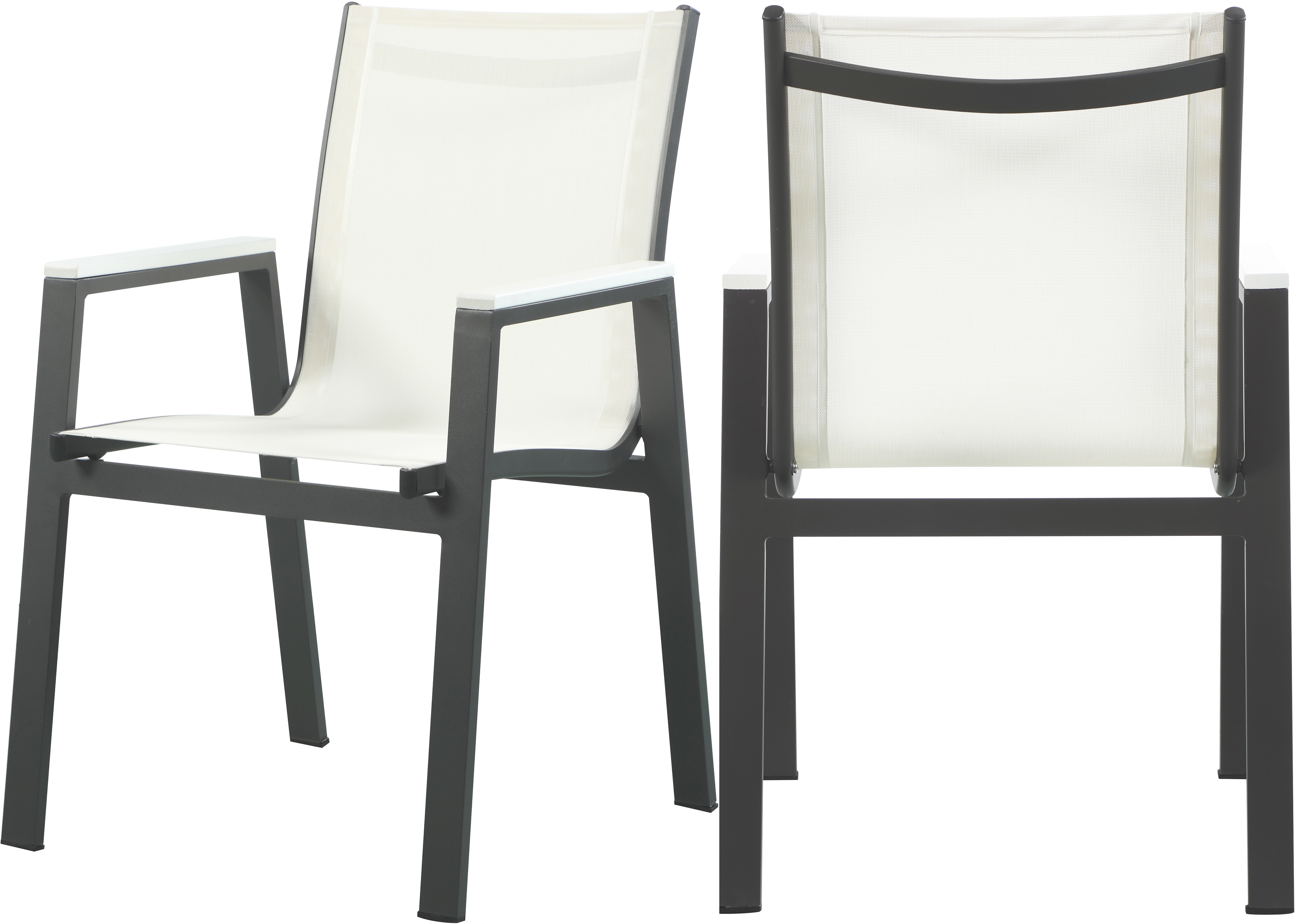 Nizuc White Mesh Water Resistant Fabric Outdoor Patio Aluminum Mesh Dining Arm Chair