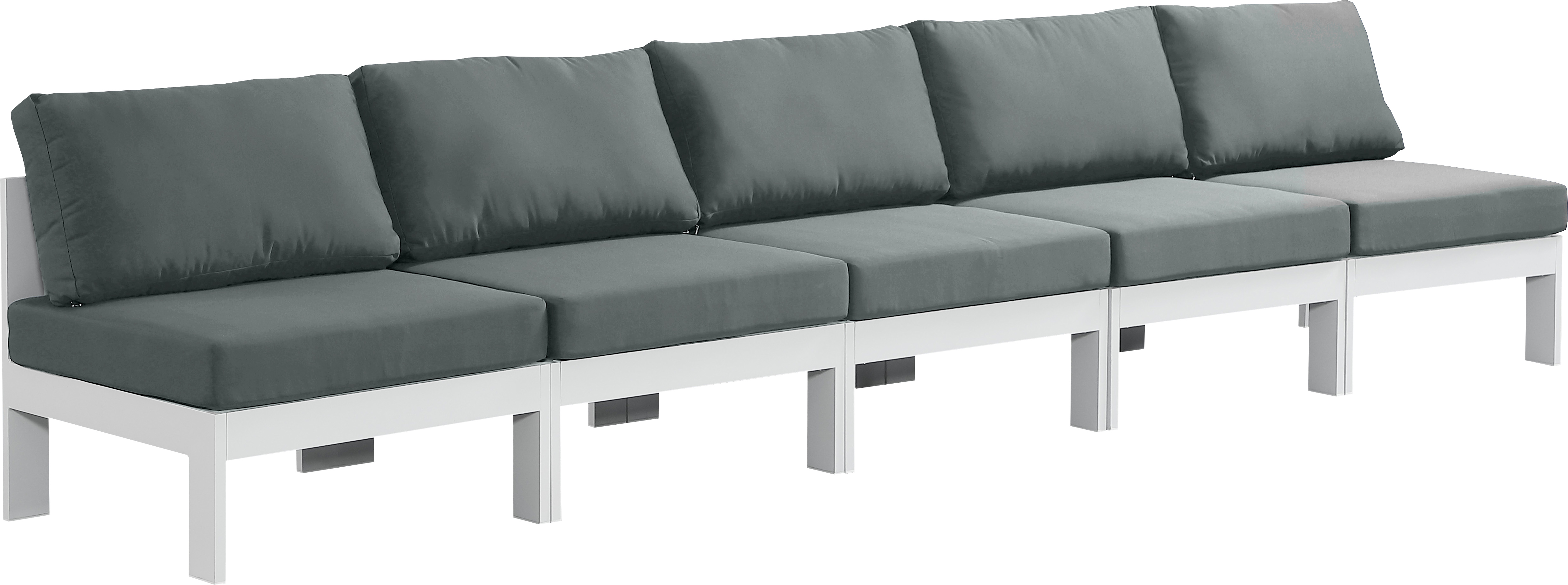 Meridian Furniture Nizuc Grey Fabric Outdoor 5pc Modular Armless Sofa