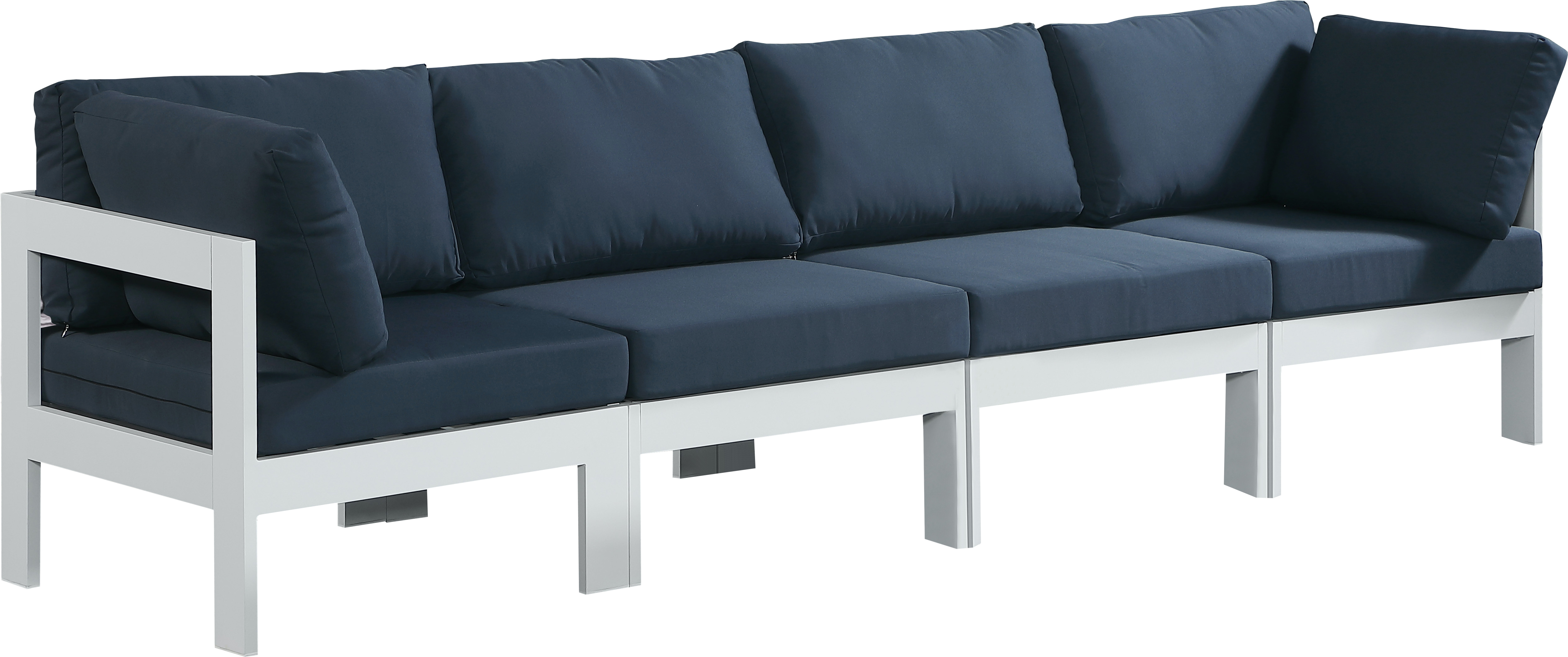 Meridian Furniture Nizuc Navy Fabric Outdoor Patio 4pc Modular Sofa